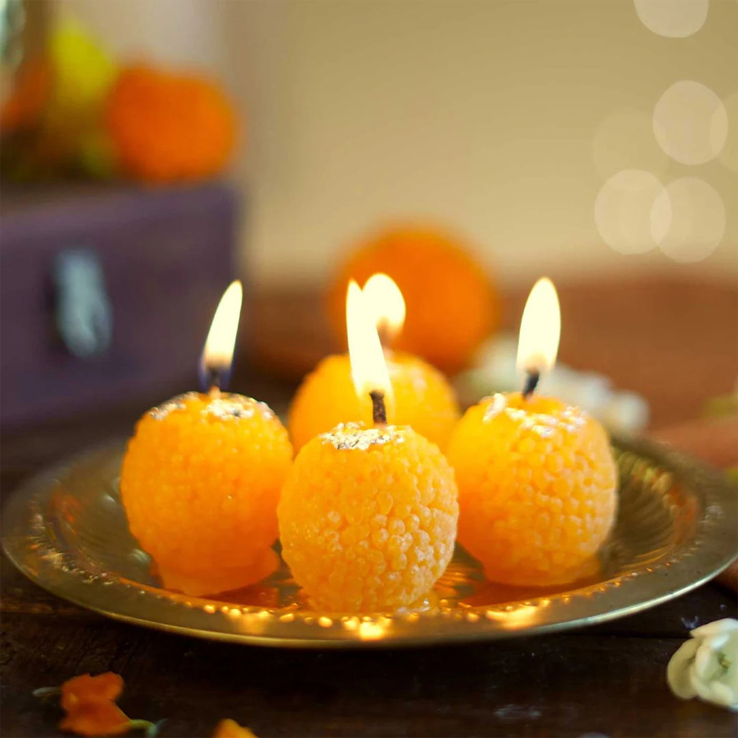 Laddu Shaped Decorative Wax Candles (4 Pc Set)