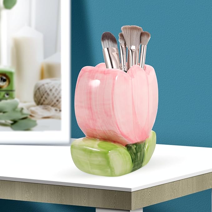 VILLCASE Tulip Pen Holder, Cute Pencil Stand Case Pencil Cups Makeup Brush Holder Desk Organizer Small Stationery Organizer for Home Office