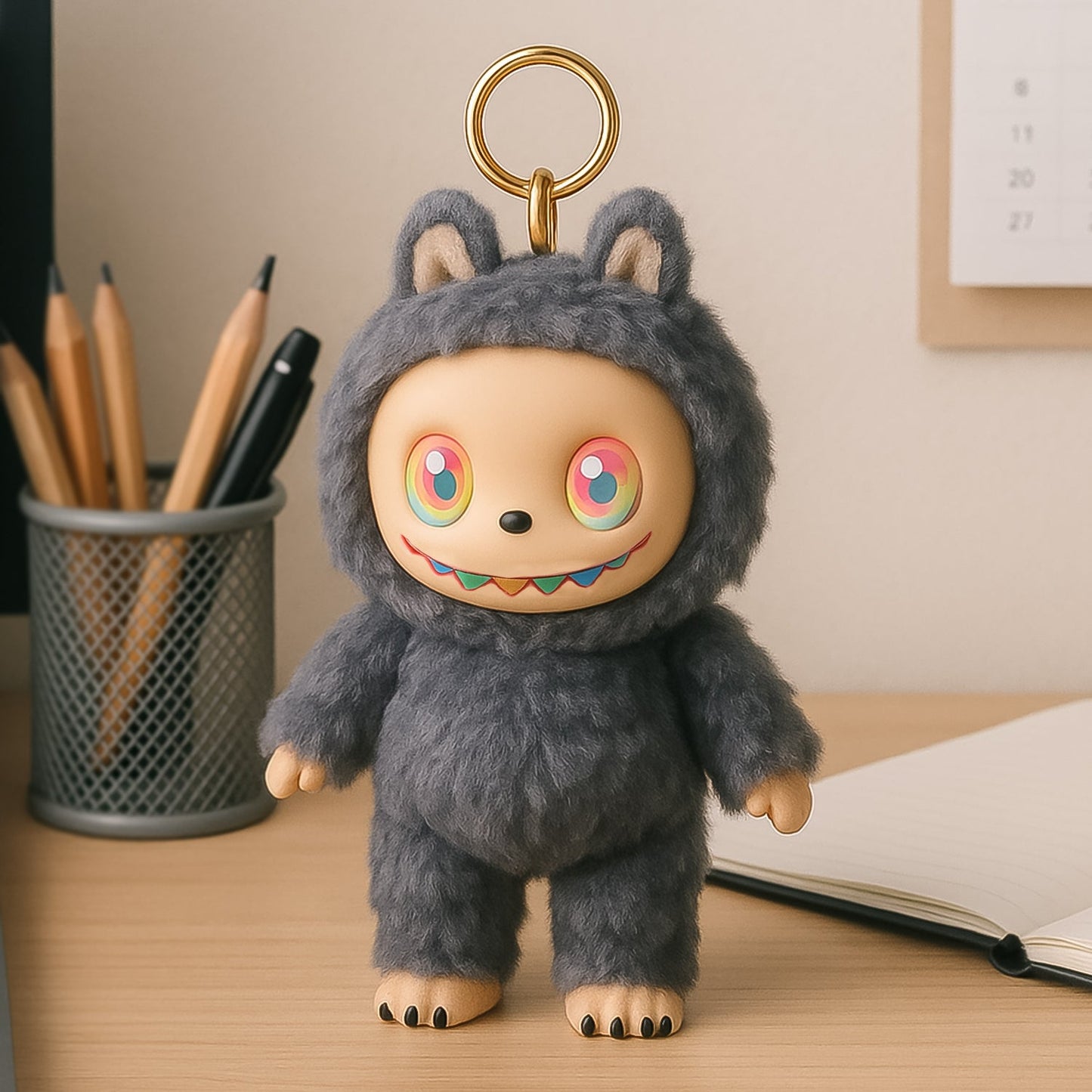 Black Plush Toy Cartoon Keychain With Hook Colorful Animal Black (1 Pc) Wukusy