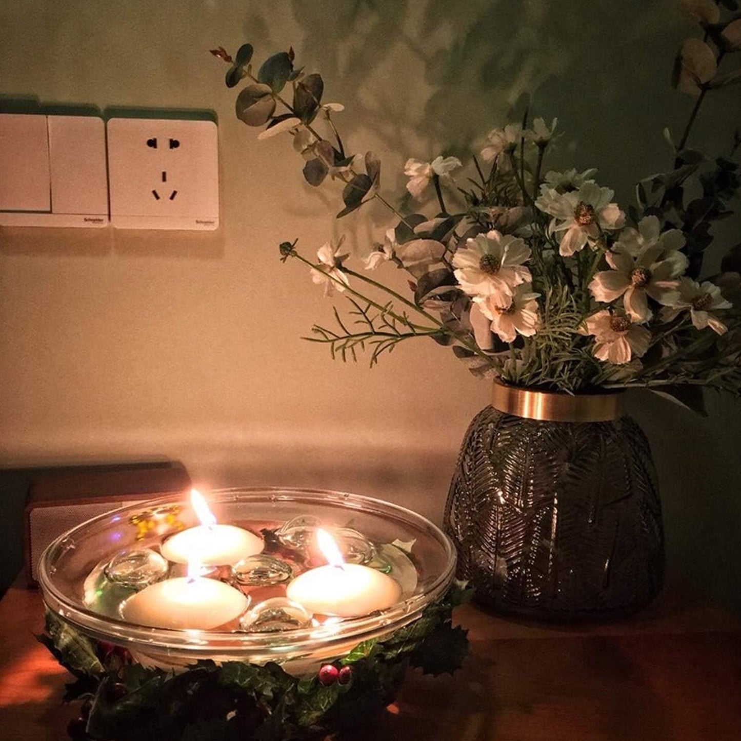 12503 Floating Candle Light Candle Holder Set Romantic Atmosphere Creates Water Container Coffee Table Decoration Send Candles Table Decorations Romantic Atmosphere (1 Pc) Wukusy