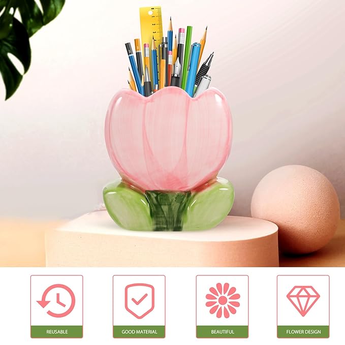 VILLCASE Tulip Pen Holder, Cute Pencil Stand Case Pencil Cups Makeup Brush Holder Desk Organizer Small Stationery Organizer for Home Office