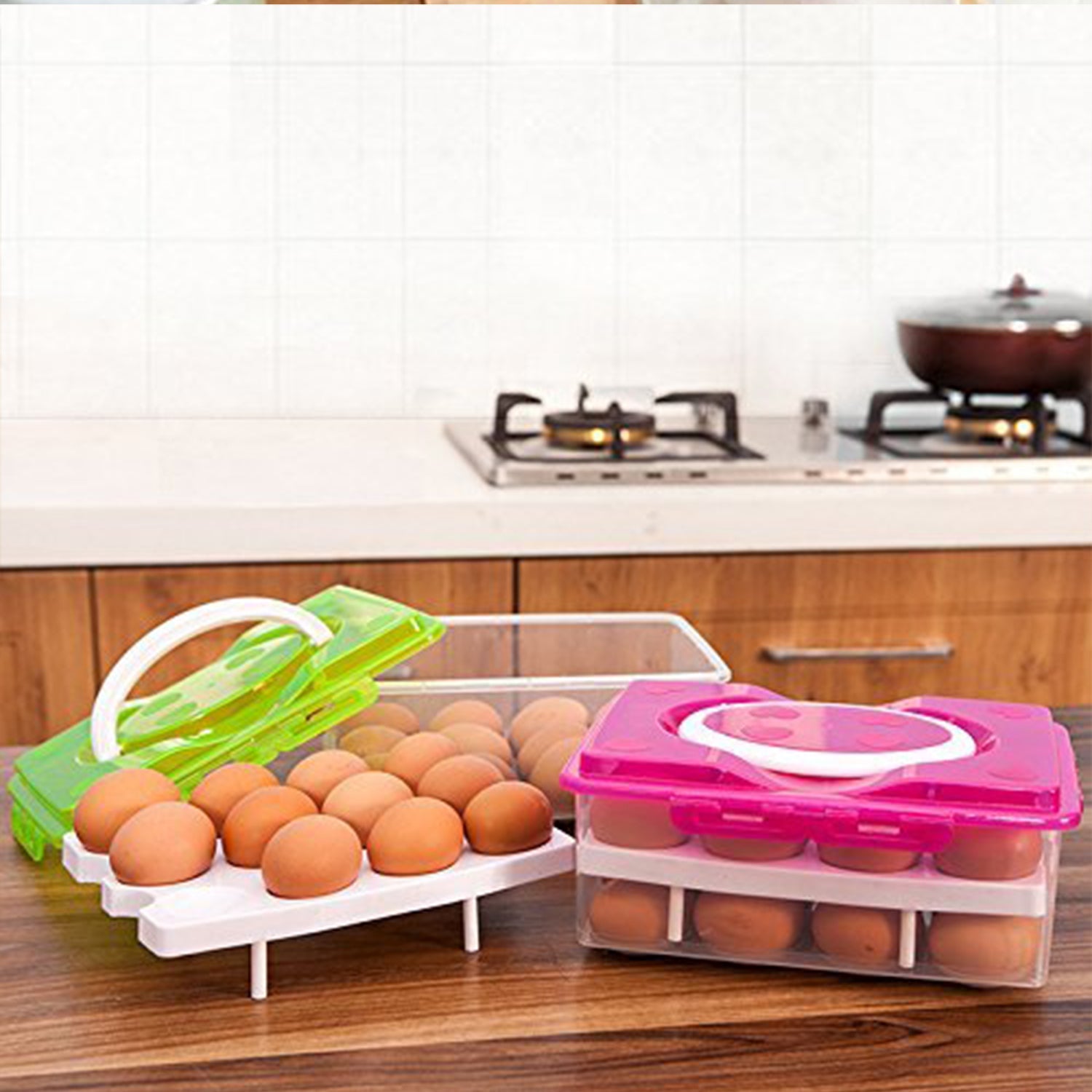 2layer 32 Grid Egg Tray With Lid Egg Carrier Holder For Refrigerator Camping Food Storage Container With Handle (1 Pc ) Wukusy