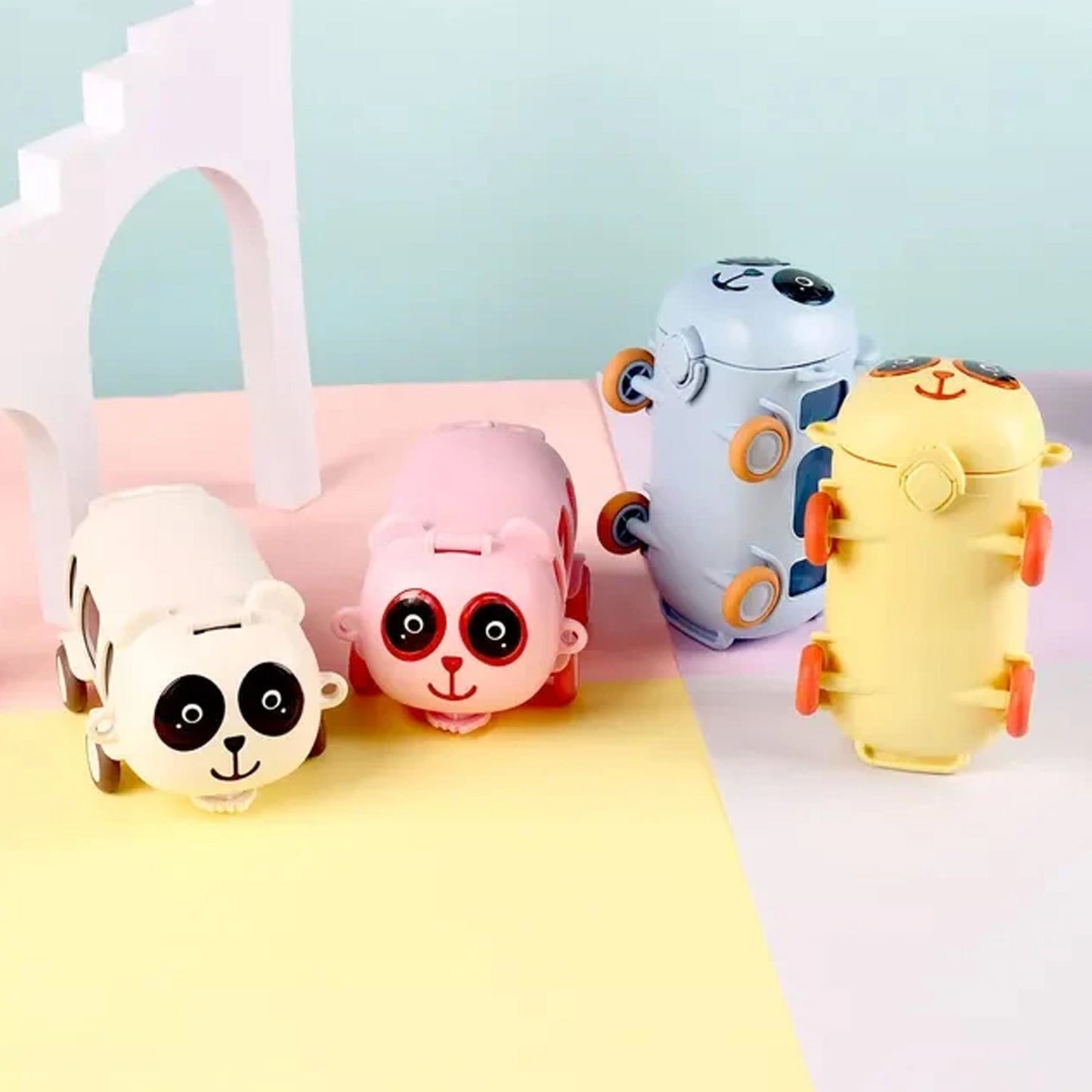 Bus Shape Water Bottle For Kids With Strap (500 Ml Approx Mix Color 1 Pc) Wukusy