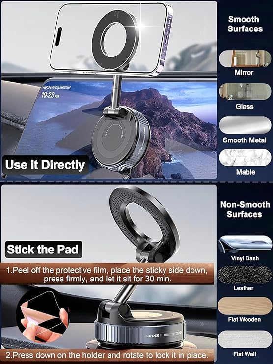 DUKAAN 360° Vaccum Magnetic Phones Holder, Magnetic Car Phone Mount, Hands-Free Suction Cup Phones Holder for Car/Gym/Mirror/Shower, Car Mount Compatible with All Mobile (Extended) Howzhat