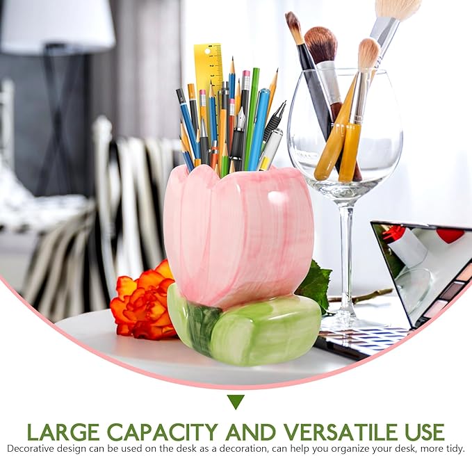 VILLCASE Tulip Pen Holder, Cute Pencil Stand Case Pencil Cups Makeup Brush Holder Desk Organizer Small Stationery Organizer for Home Office