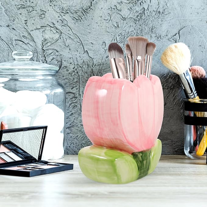 VILLCASE Tulip Pen Holder, Cute Pencil Stand Case Pencil Cups Makeup Brush Holder Desk Organizer Small Stationery Organizer for Home Office