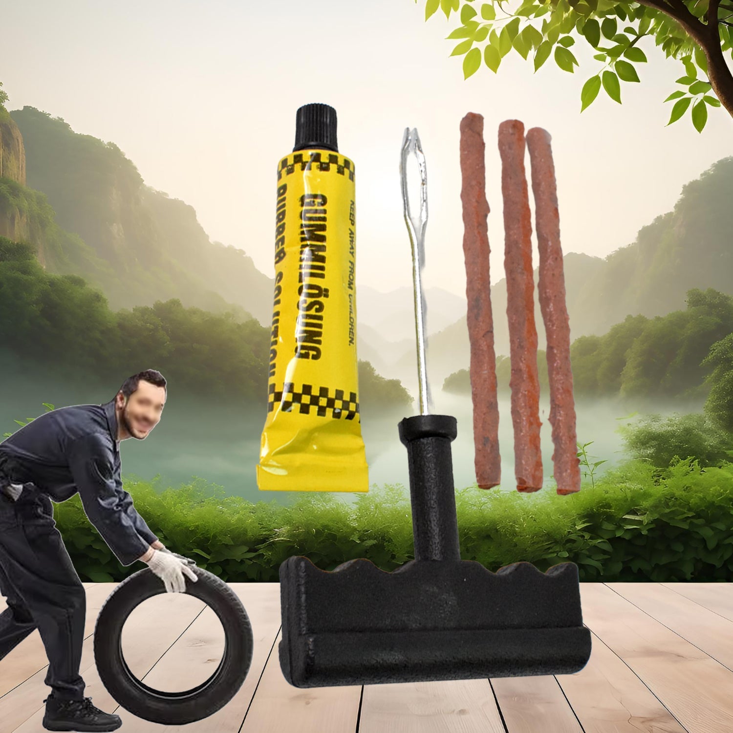 Tyre Puncture Repair Kit With 3 Seal Strips (5 Pcs Set) Wukusy