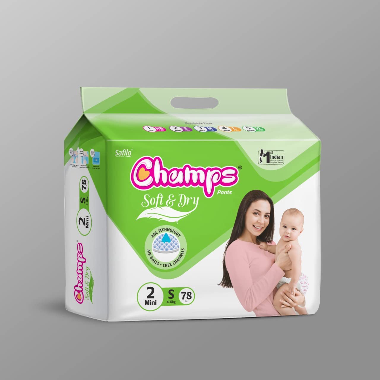Champs Soft And Dry Baby Diaper Pants  78 Pcs (Small Size  S78) Wukusy