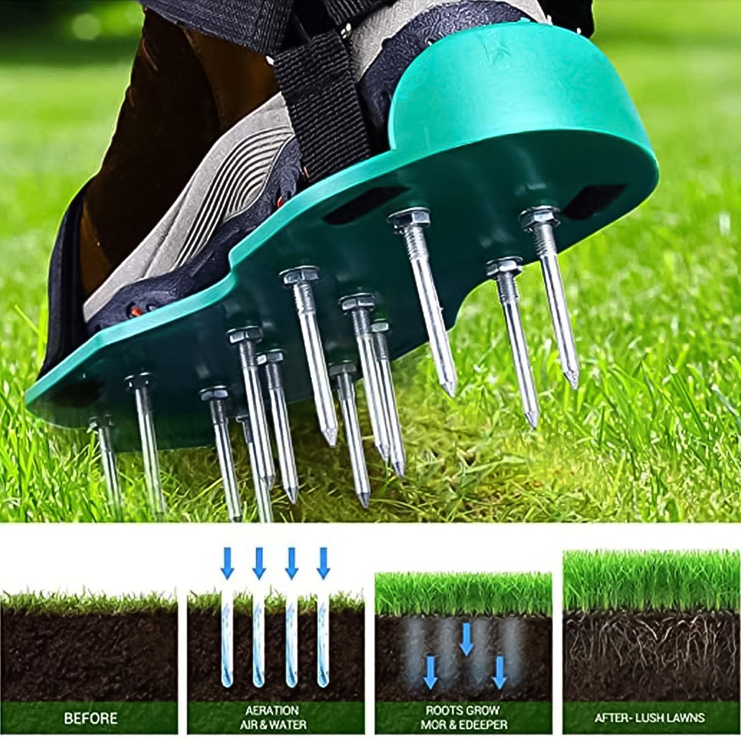 Lawn Aerator Sandals Garden Grass Aerator Spiked Sandals Green Studded Shoes (1 Pair) Wukusy