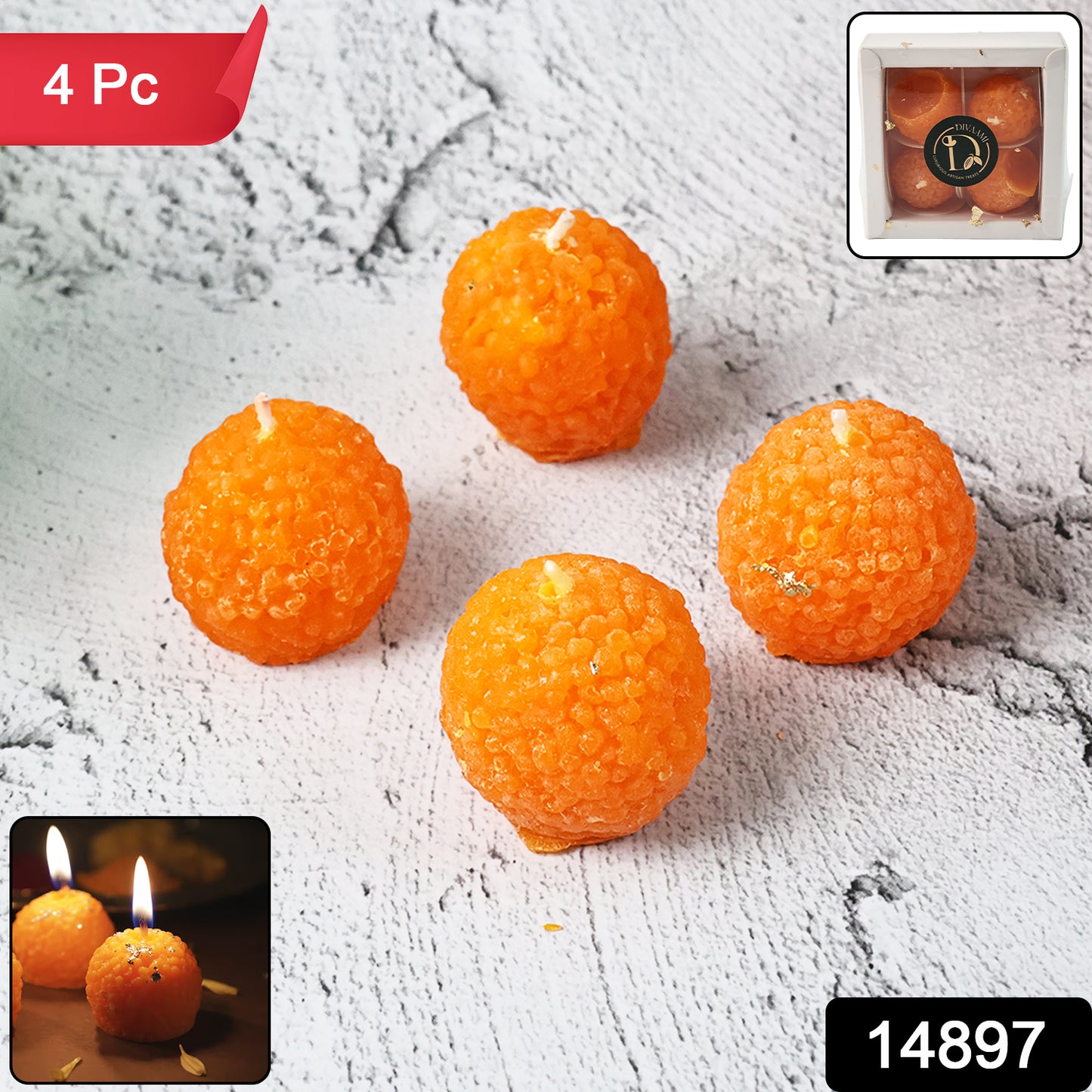 Laddu Shaped Decorative Wax Candles (4 Pc Set)