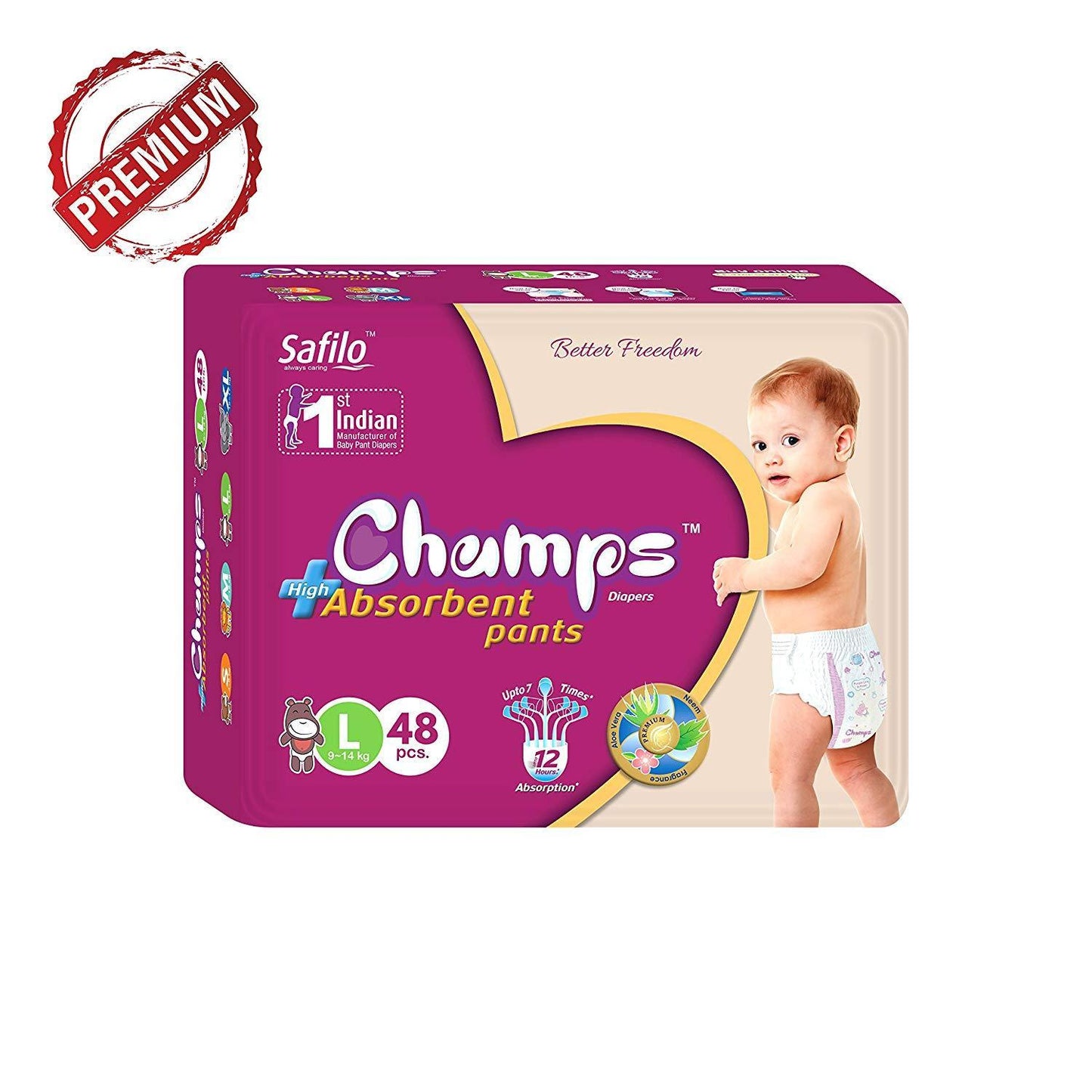 Premium Champs High Absorbent Pant Style Diaper Large Size 48 Pieces(955_large_48) Wukusy