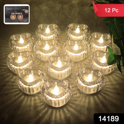 Set Of 12 Heart-shaped Led Flameless Decorative Candles