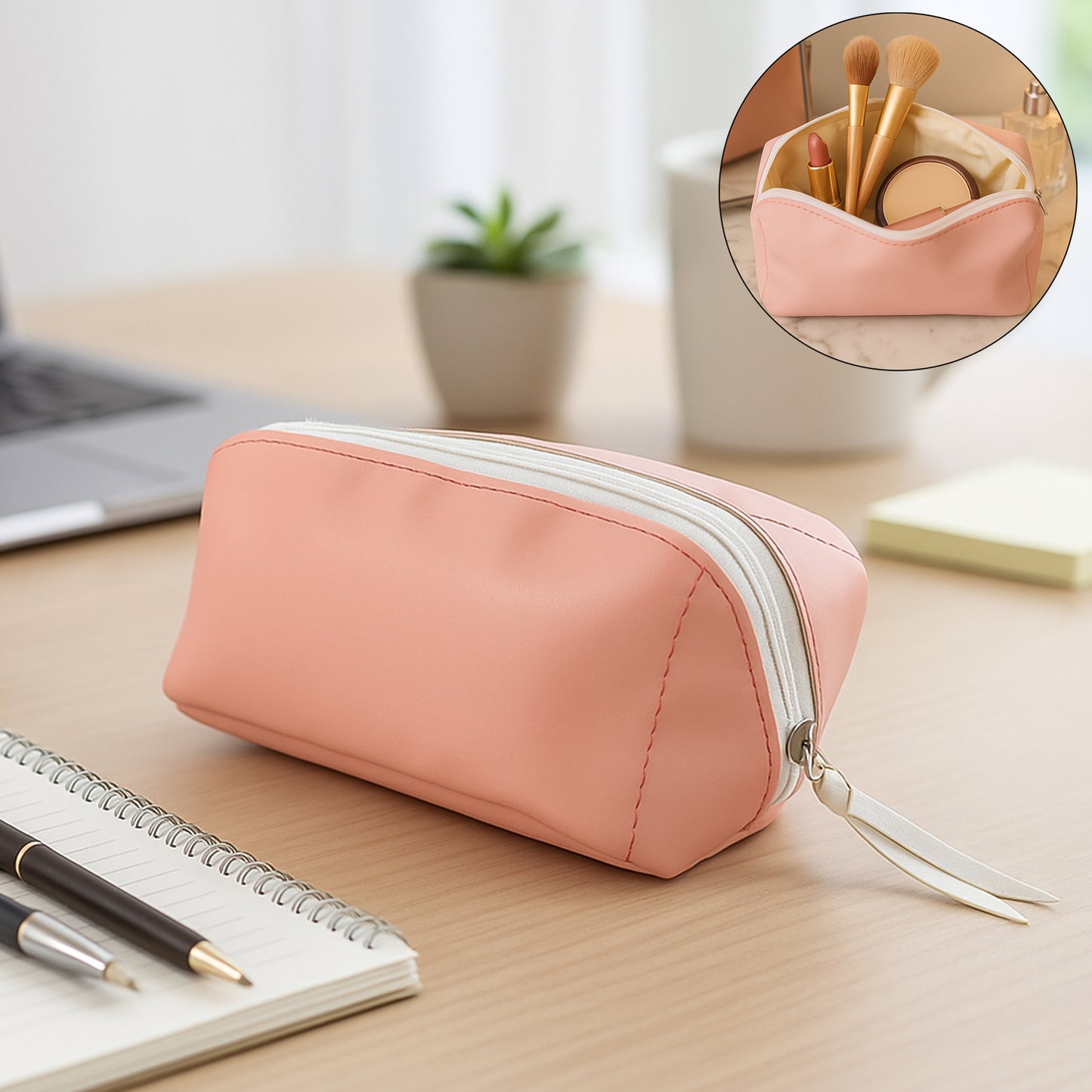 Pu Leather Cosmetic Pencil Pouch - (1 Pc)