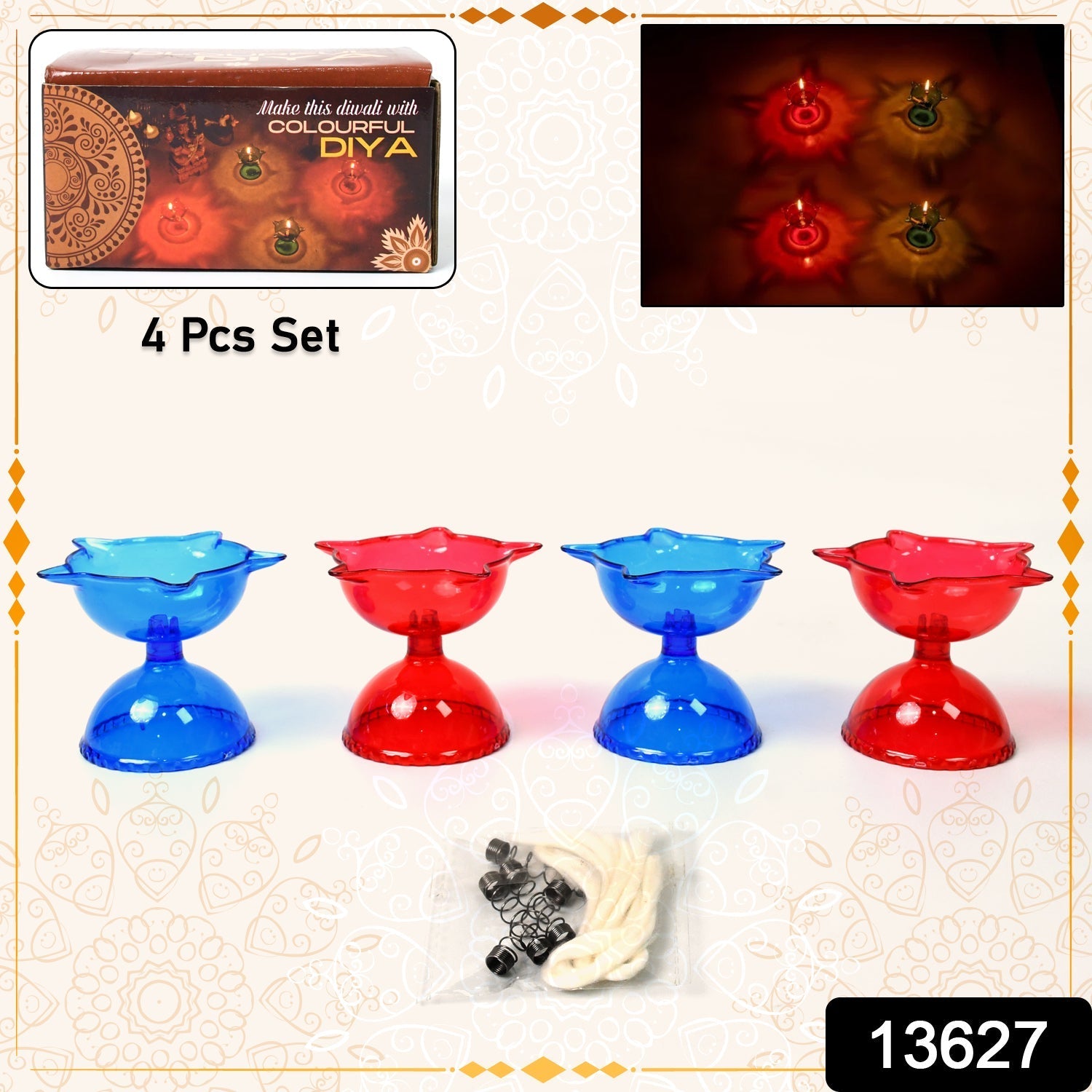 Colourful Reflection Diya Combo Plastic Candle Cup With Multi Shape (4 Pcs Set) Wukusy
