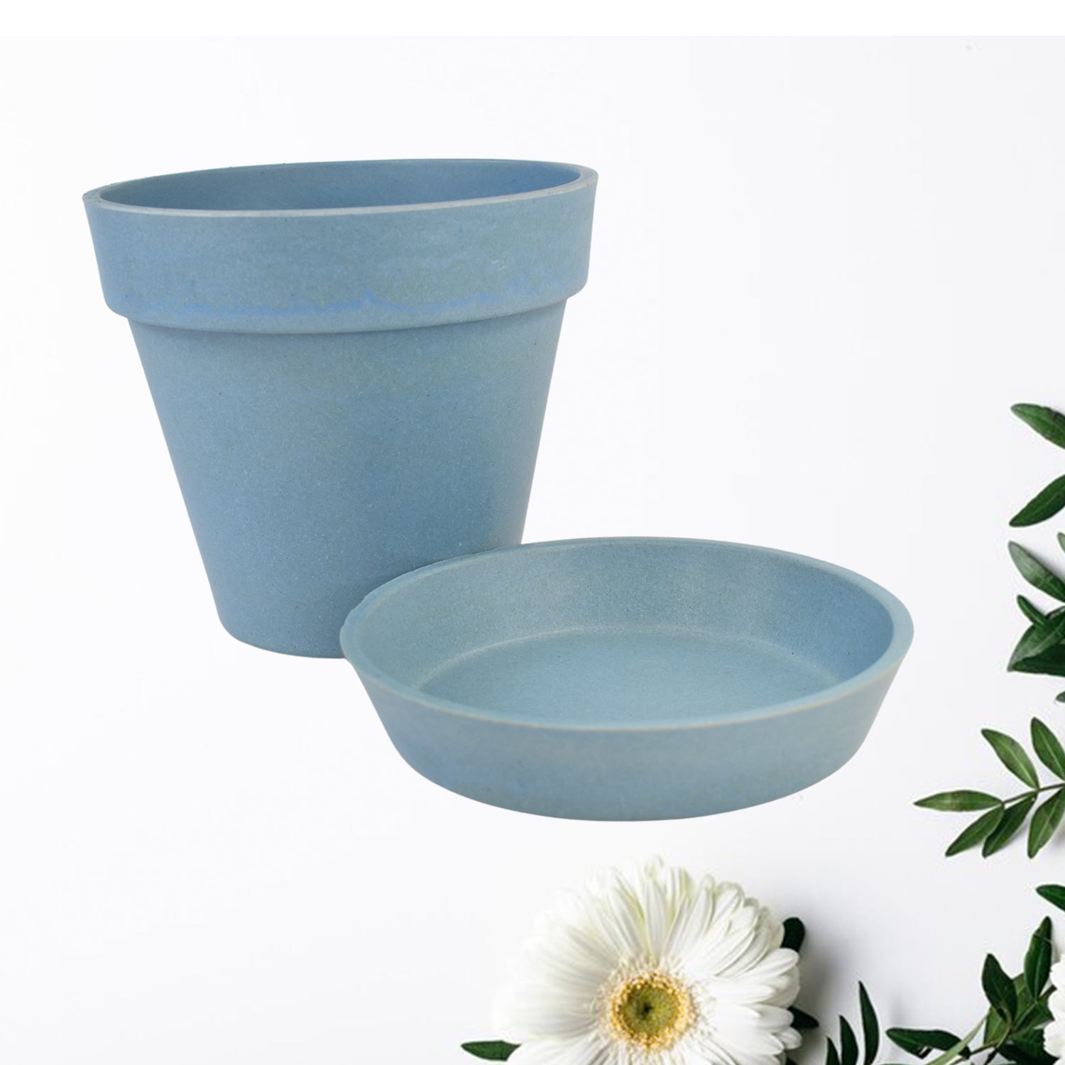 Heavy Plastic Flower Pots With Tray (1 Pc) Wukusy