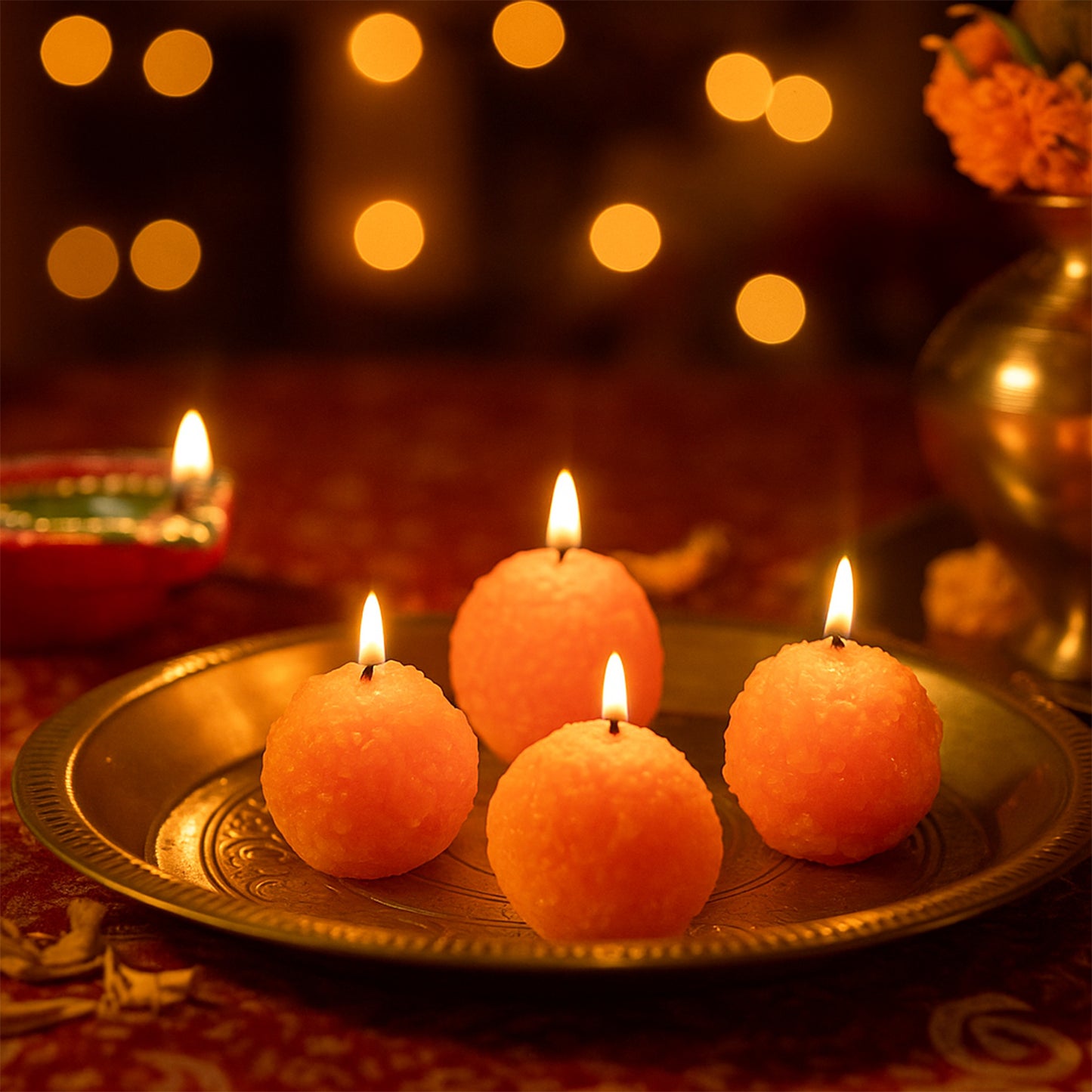 Laddu Shaped Decorative Wax Candles (4 Pc Set)