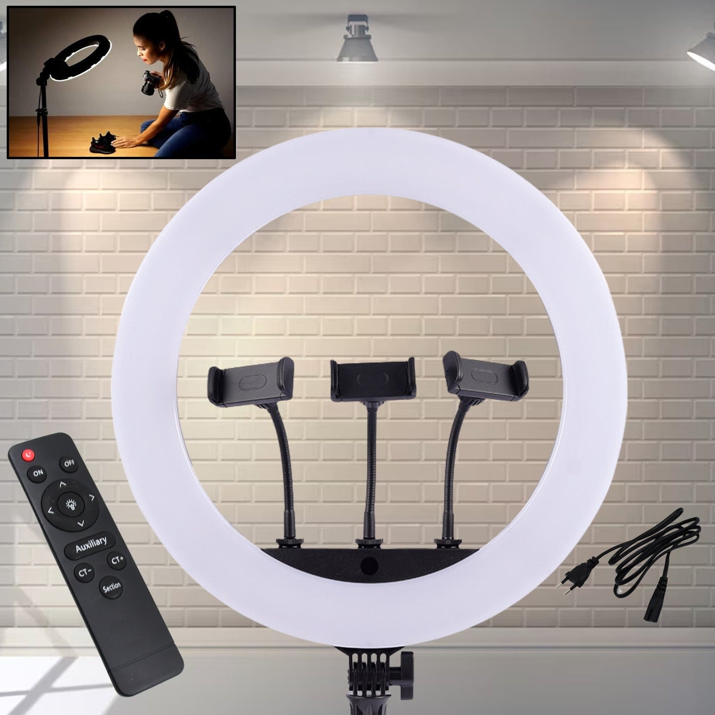 18 Inch Led Ring Light With 3 Colour Modes  3 Mobile Holders Remote Control (1 Set) Wukusy
