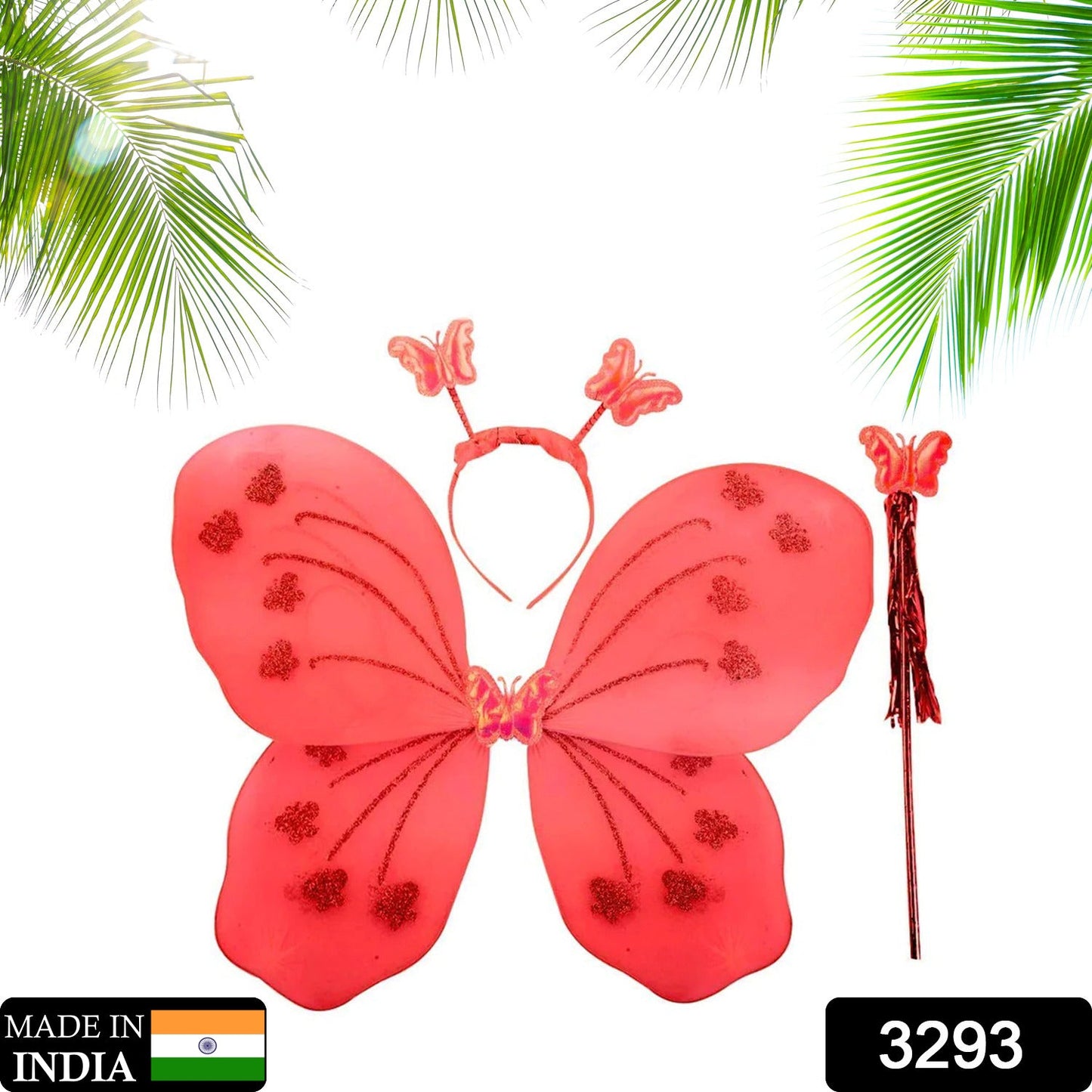 Baby Girls Fairy Nylon Butterfly Wings Costume Butterfly Fairy Angel Wing Wand And Hairband Multi- Color For Party (1pc) Wukusy