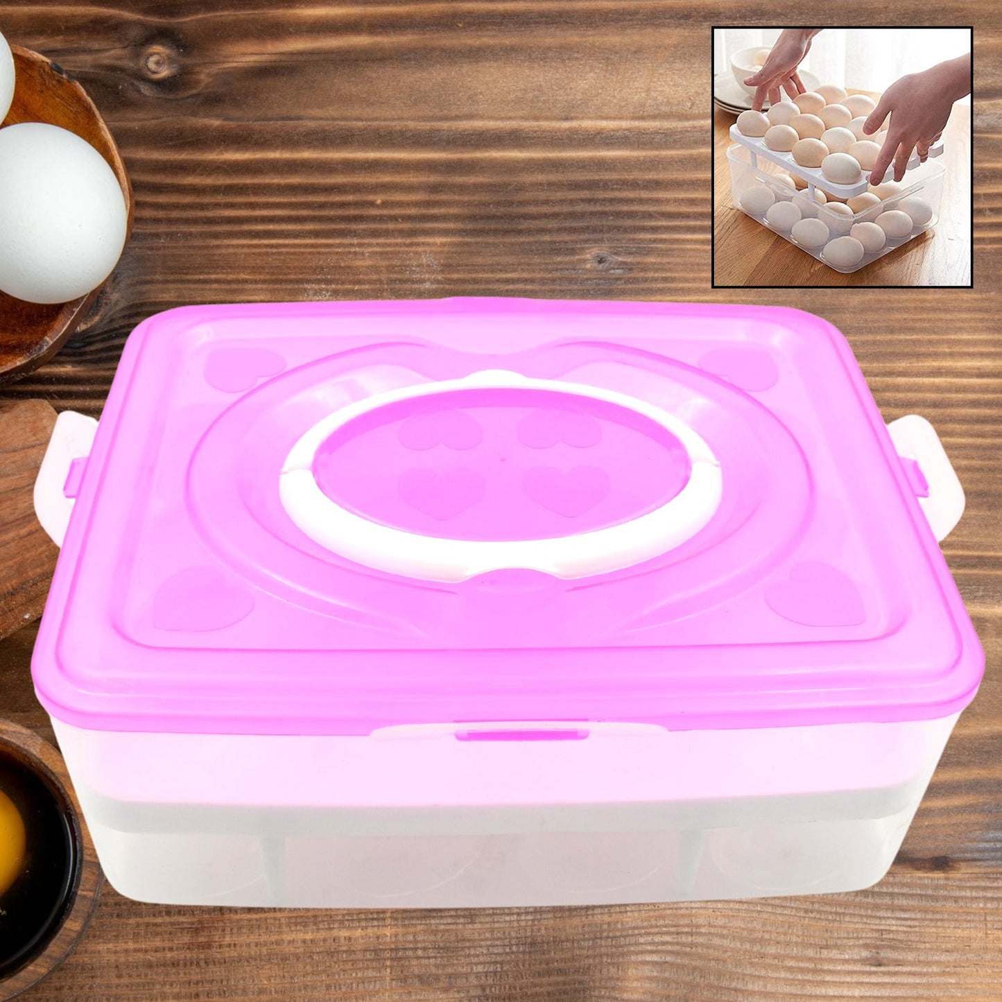 2layer 32 Grid Egg Tray With Lid Egg Carrier Holder For Refrigerator Camping Food Storage Container With Handle (1 Pc ) Wukusy