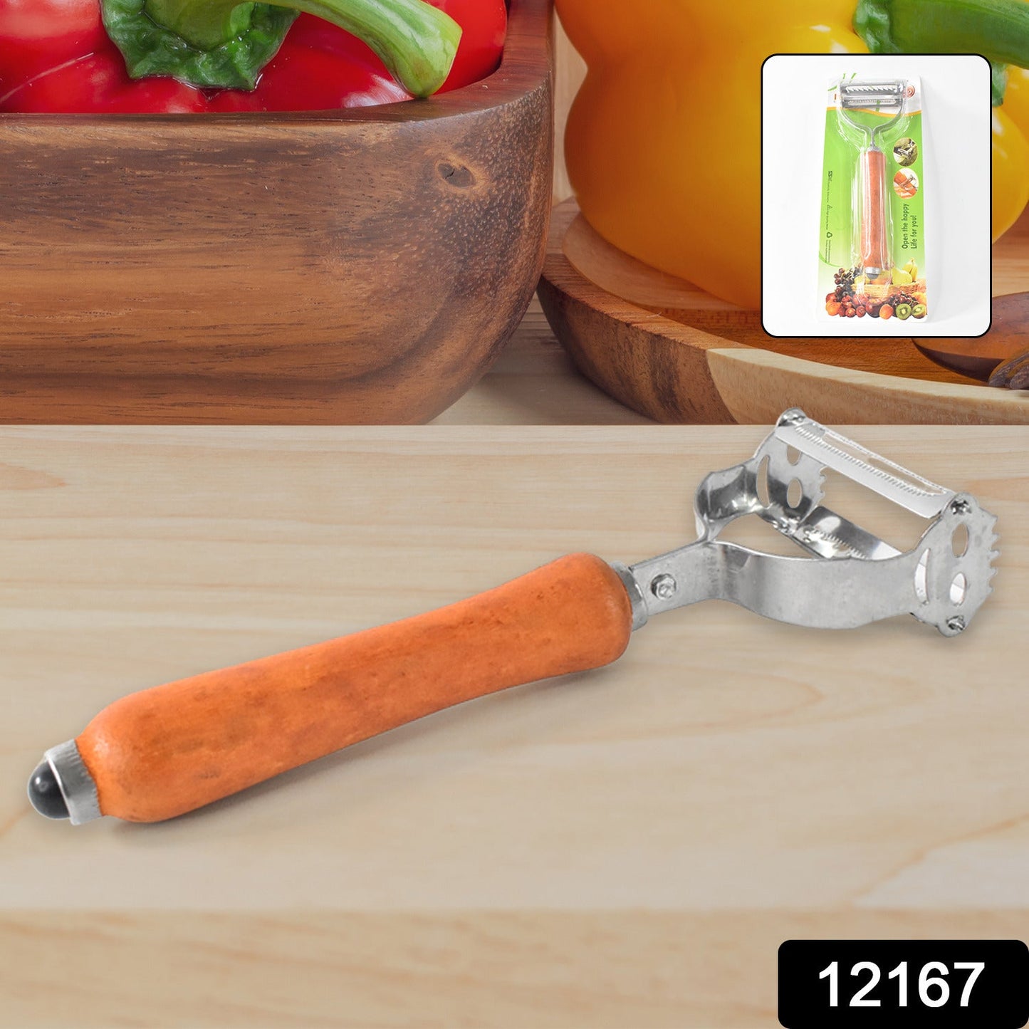 Vegetable And Fruit Peeler With Wooden Handle (1 Pc) Wukusy