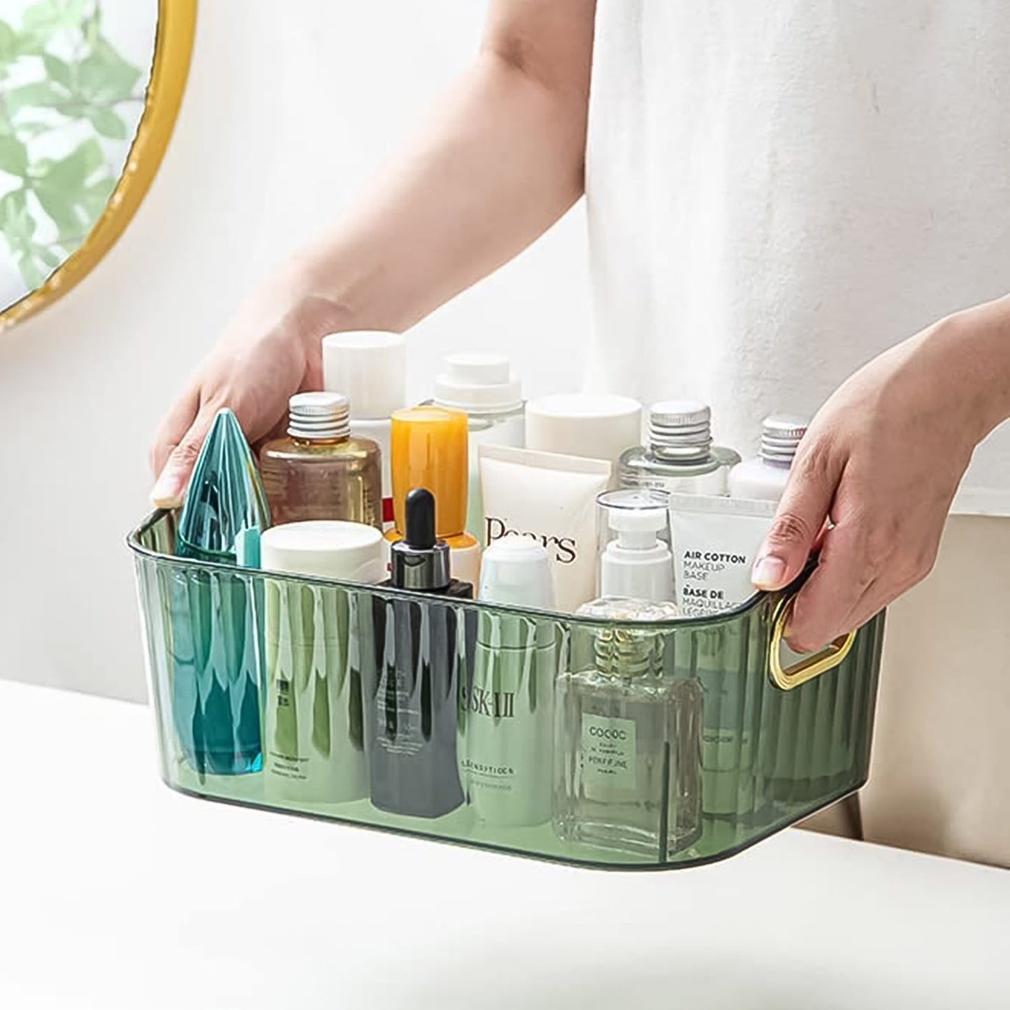 Premium Ribbed Transparent Storage Basket With Gold Handle Multipurpose Kitchen Amp Home Organizer Box (25x14cm 4 Pc) Wukusy