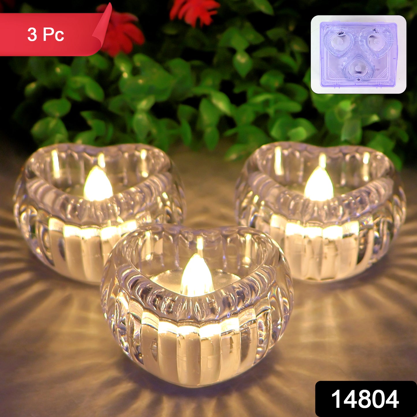 Set Of 3 Heart-shaped Led Flameless Decorative Candles