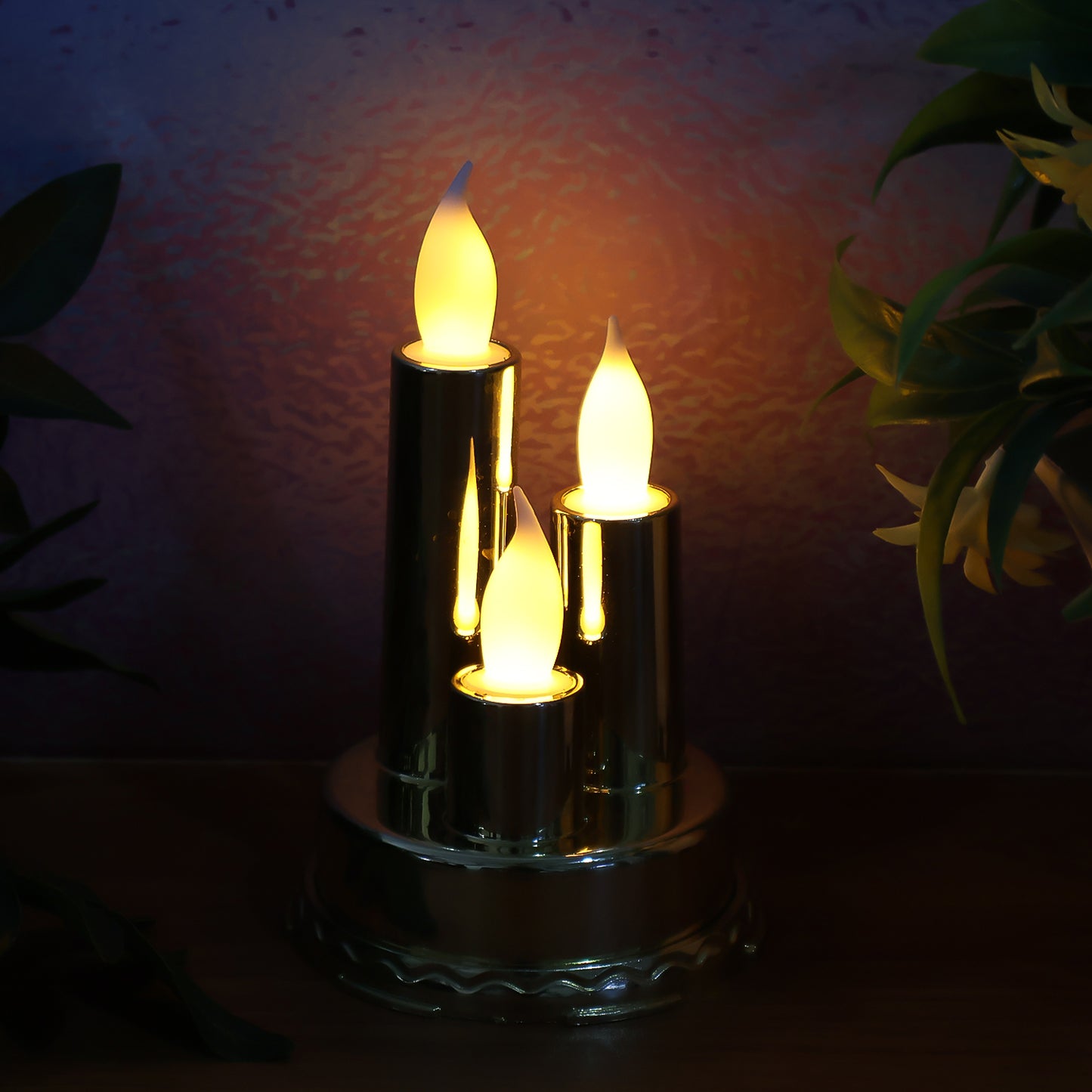 Led Flameless Candle Lamp With Triple Candle Design (1 Pc)