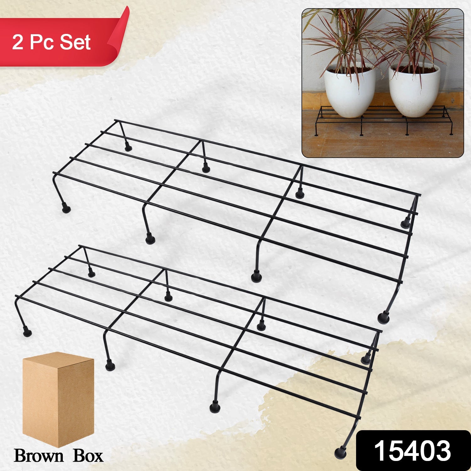 Metal Rectangle Flower Plant Stand For Balcony (6020 Cm  2 Pc Set) Wukusy