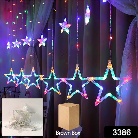3386 12 Stars Led Curtain String Lights With 8 Flashing Modes For Home Decoration Diwali  Wedding Led Christmas Light Indoor And Outdoor Light Festival Decoration (Multicolor) Wukusy