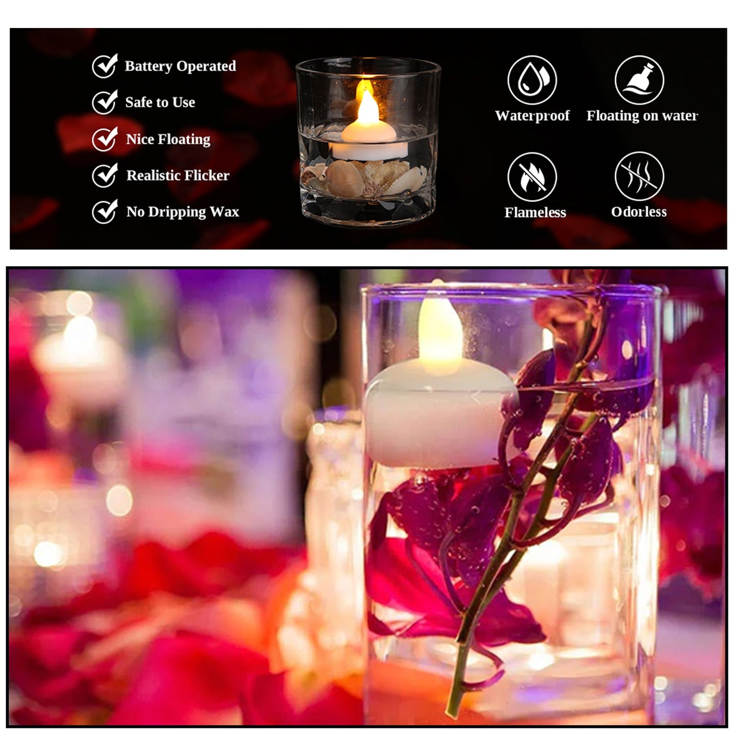 6432 Set Of 12 Flameless Floating Candles Battery Operated Tea Lights Tealight Candle - Decorative Wedding. Wukusy
