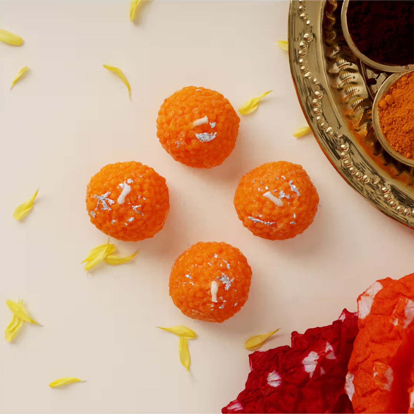 Laddu Shaped Decorative Wax Candles (4 Pc Set)