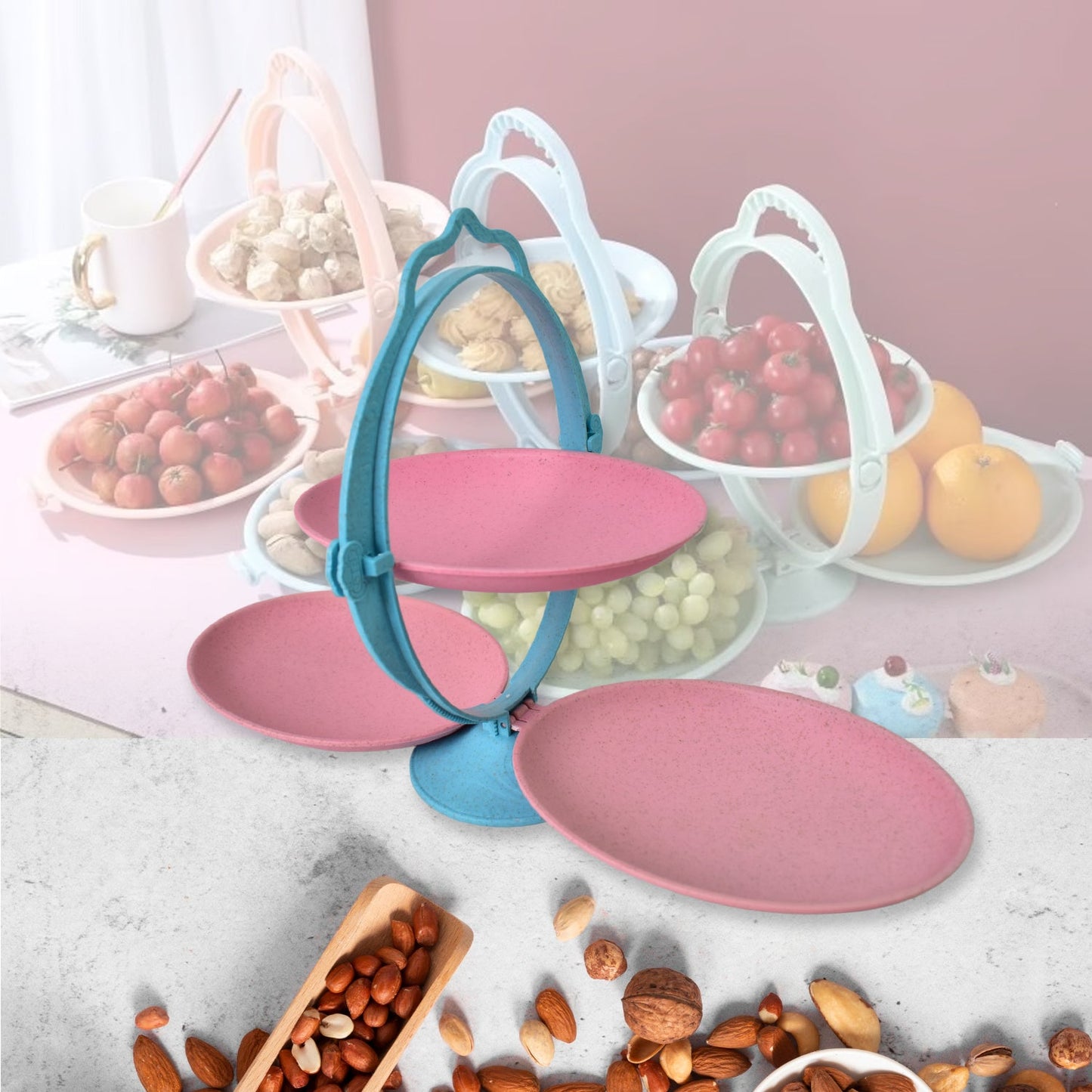 Foldable Fruit Plate Candy Dish Multi Use Mirror Shape Dried Fruit Tray (1 Set) Wukusy