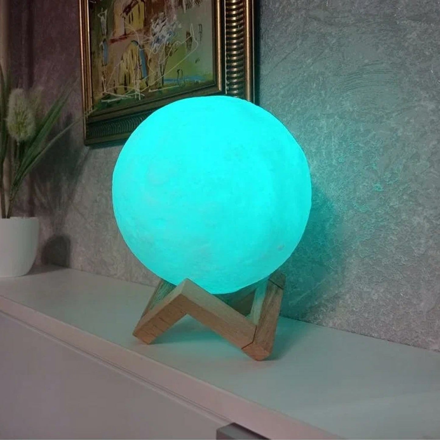 Moon Night Lamp Blue Color With Plastic Stand (15 X12 Cm  1 Pc) Wukusy