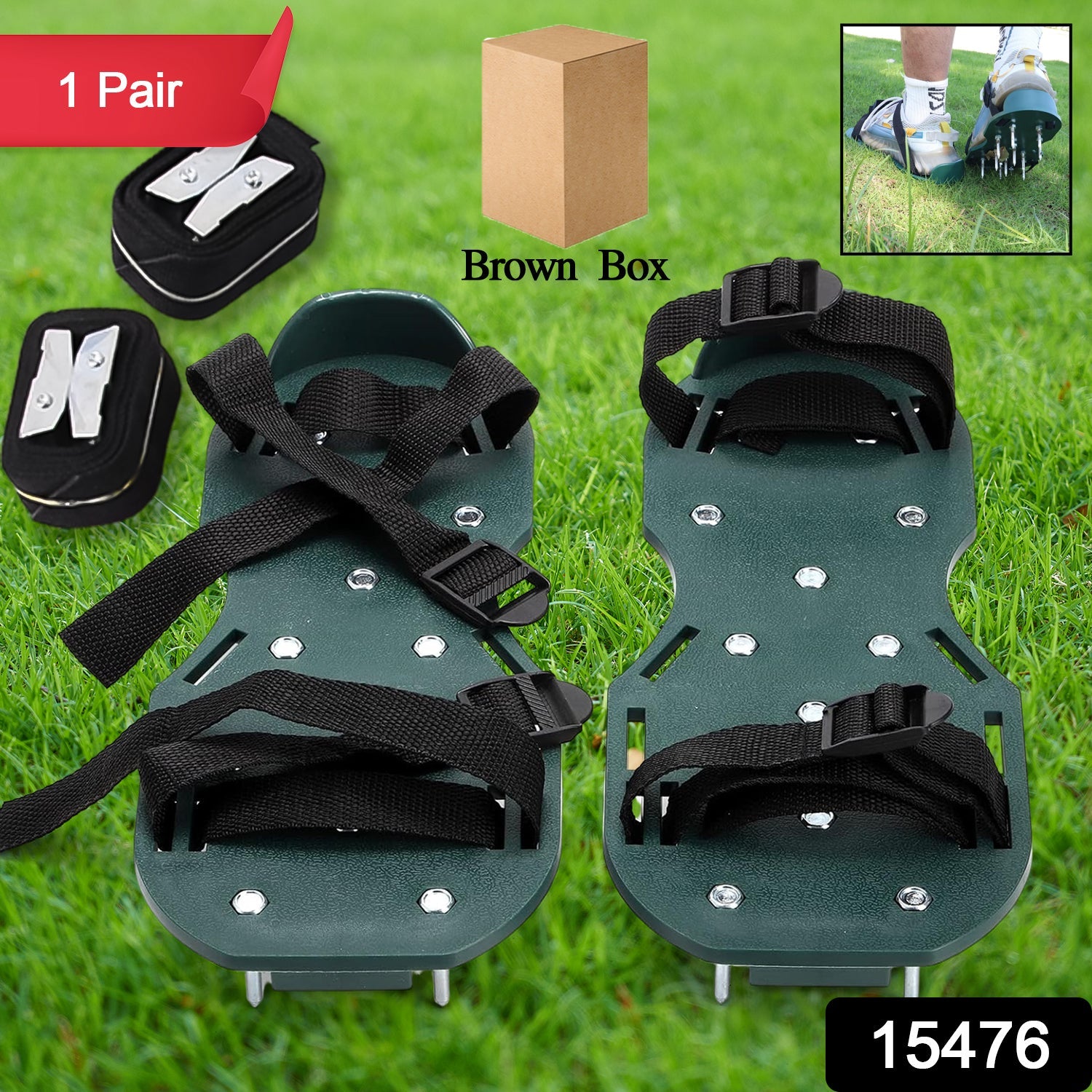 Lawn Aerator Sandals Garden Grass Aerator Spiked Sandals Green Studded Shoes (1 Pair) Wukusy