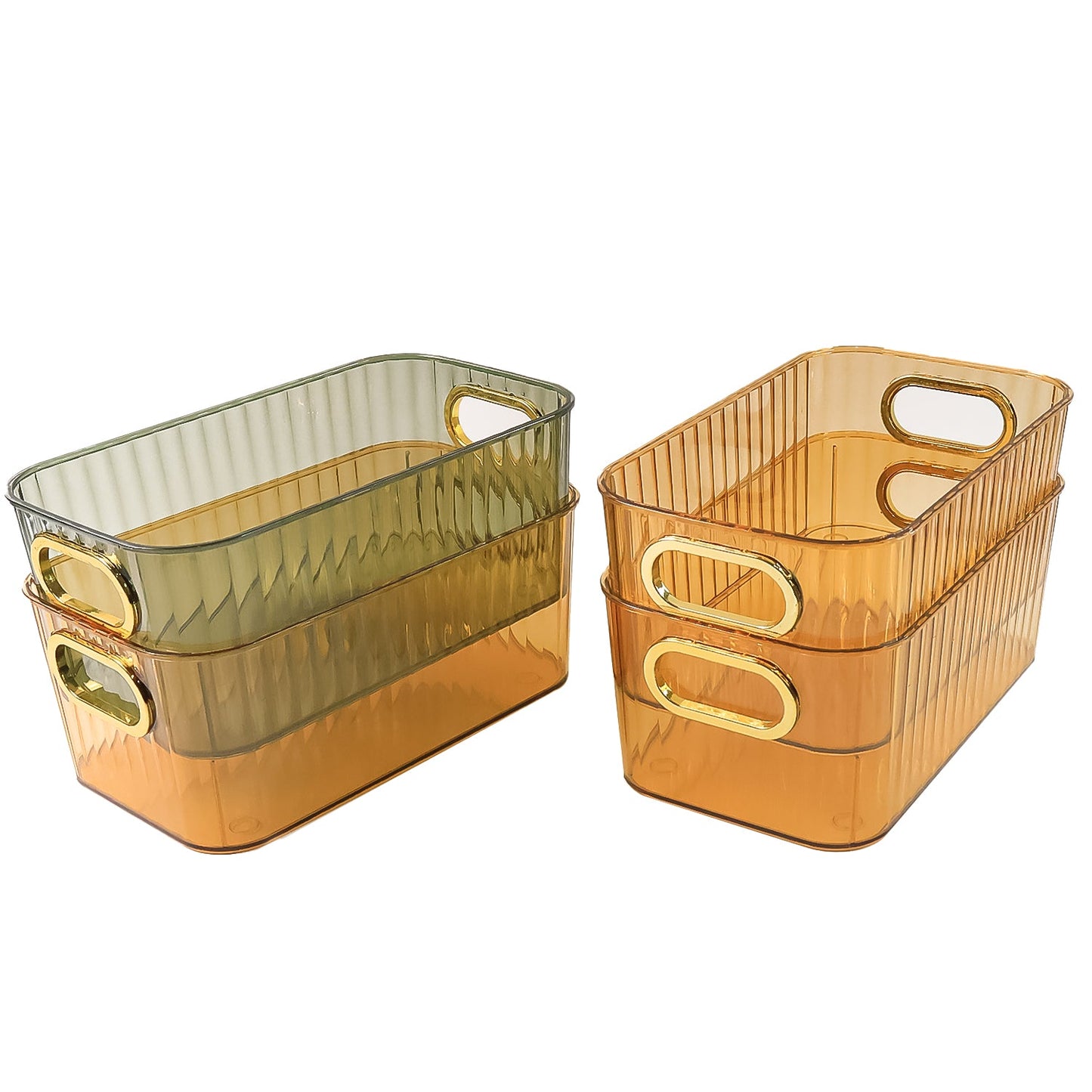 Premium Ribbed Transparent Storage Basket With Gold Handle Multipurpose Kitchen Amp Home Organizer Box (25x14cm 4 Pc) Wukusy