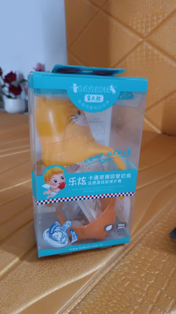 Glass Baby Feeding Bottle With Handles  Straw (300 Ml  1 Pc) Wukusy