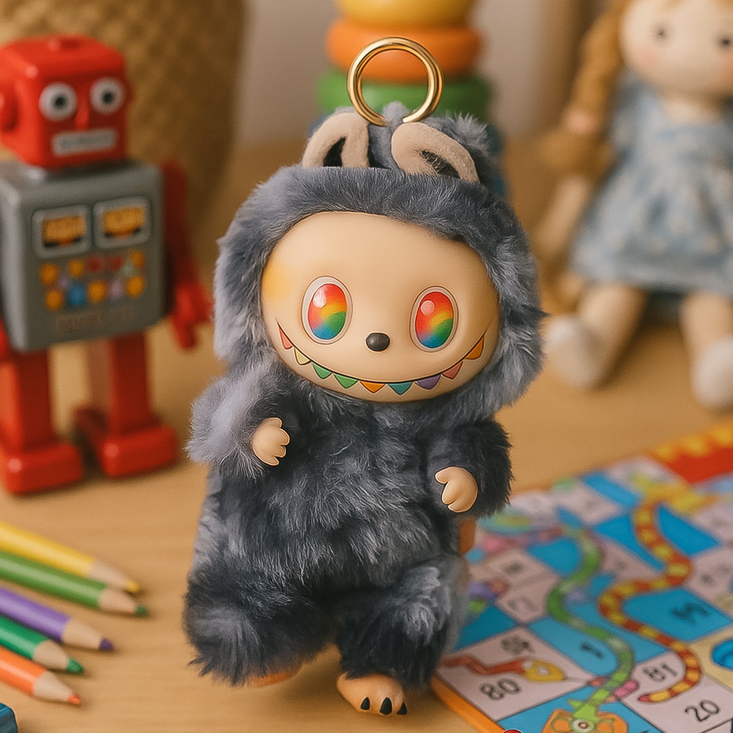 Black Plush Toy Cartoon Keychain With Hook Colorful Animal Black (1 Pc) Wukusy