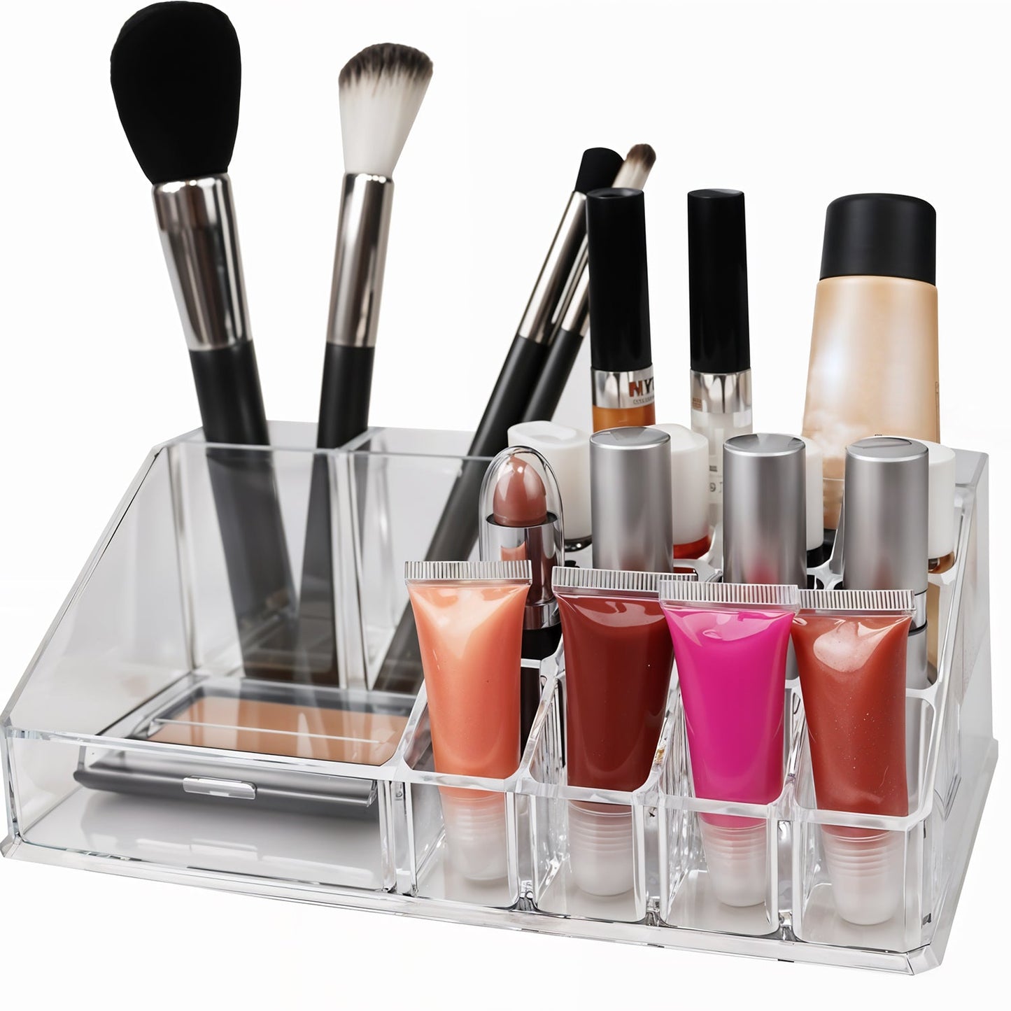 6282 16 Compartment Cosmetic Makeup Jewellery Lipstick Storage Organiser Box Cosmetic Storage Box Make-up Lipstick Organizer Lipstick Holder Case Transparent Wukusy