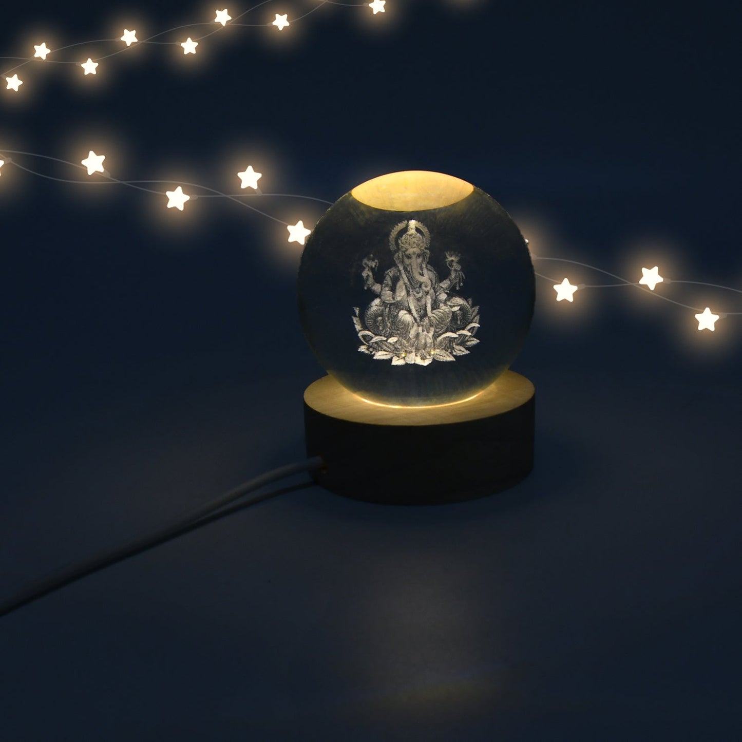 Ganpati 3d Crystal Ball Lamps With Wood Base Wukusy