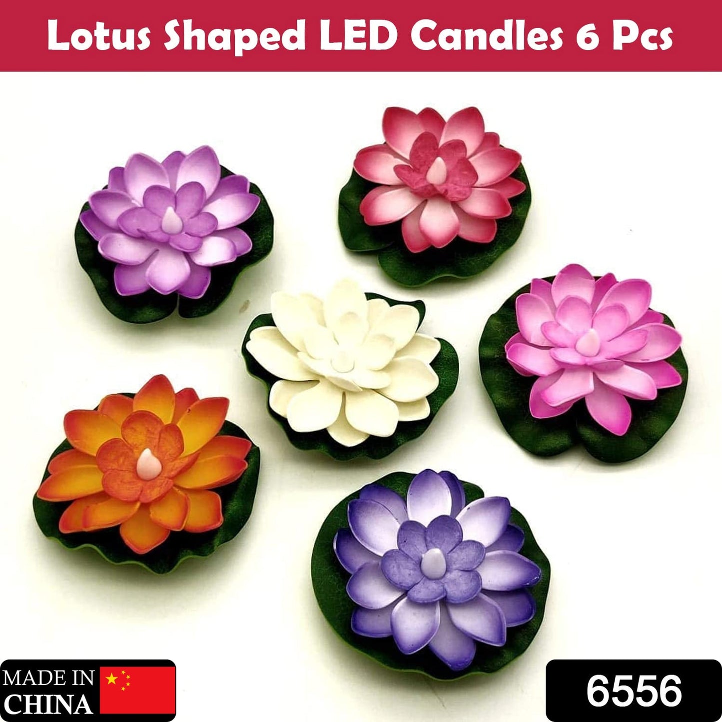 6556 Water Floating Smokeless Candles Lotus Flowers Sensor Led Tealight For Outdoor And Indoor Decoration - Pack Of 6 Candle Candle (Pack Of 6) Wukusy