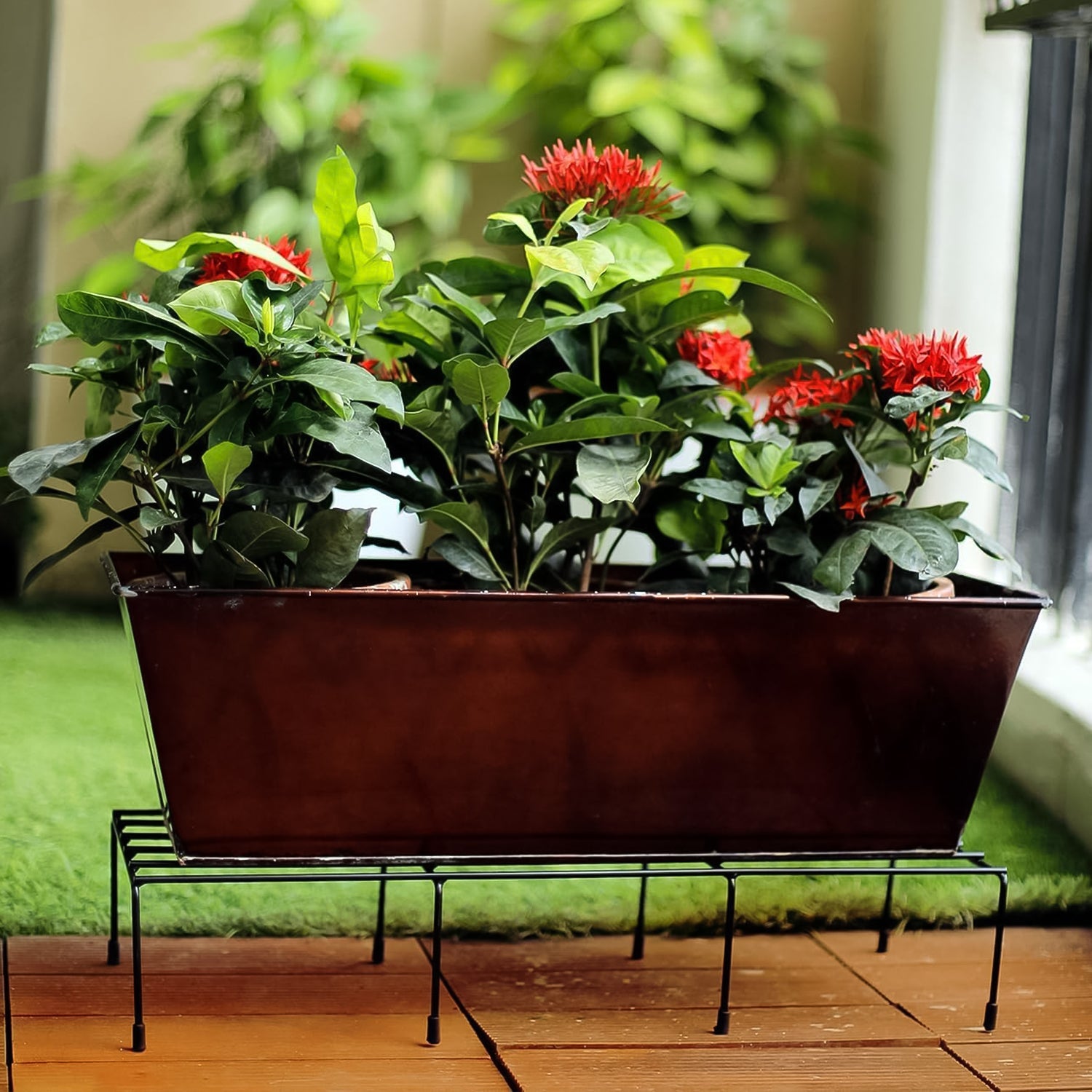 Metal Rectangle Flower Plant Stand For Balcony (6020 Cm  2 Pc Set) Wukusy