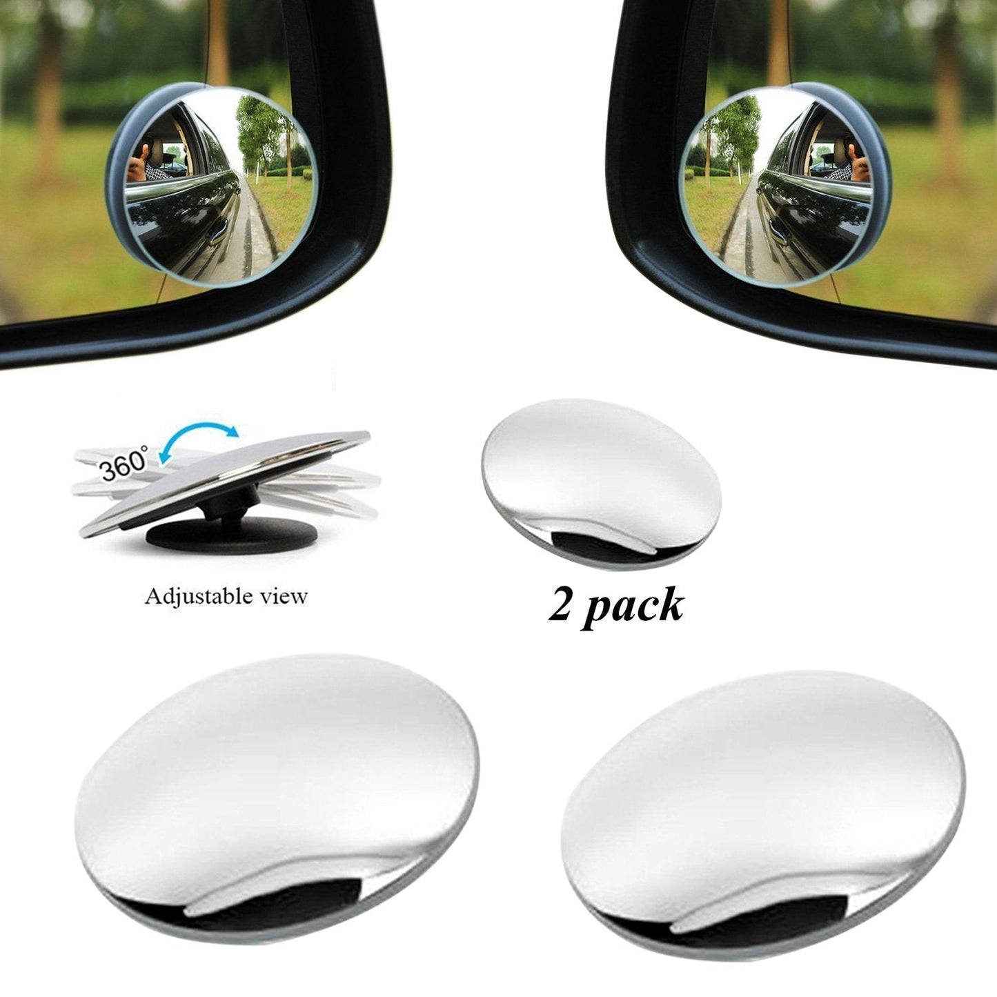 Blind Spot Round Wide Angle Adjustable Convex Rear View Mirror - Pack Of 2 Wukusy
