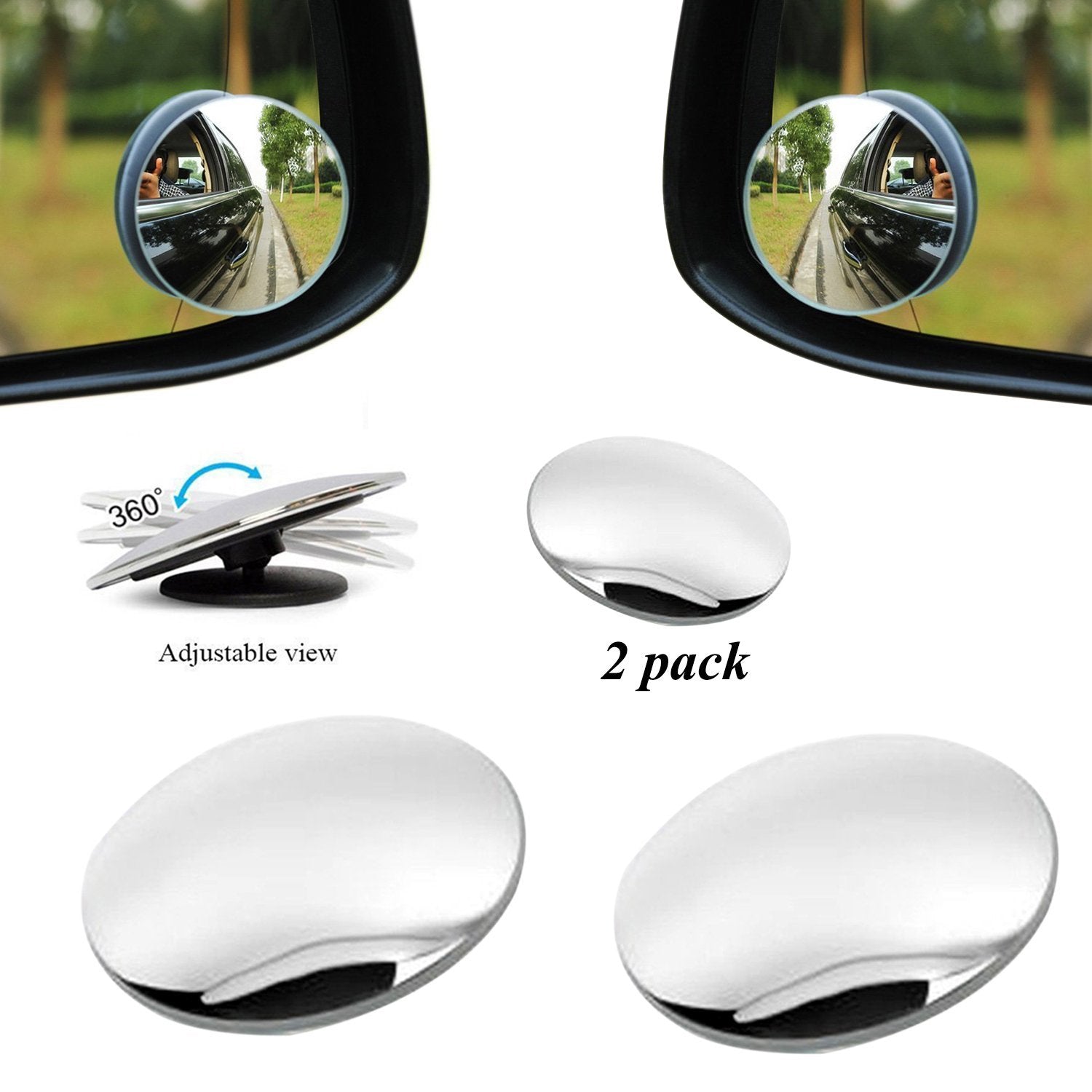 Blind Spot Round Wide Angle Adjustable Convex Rear View Mirror - Pack Of 2 Wukusy