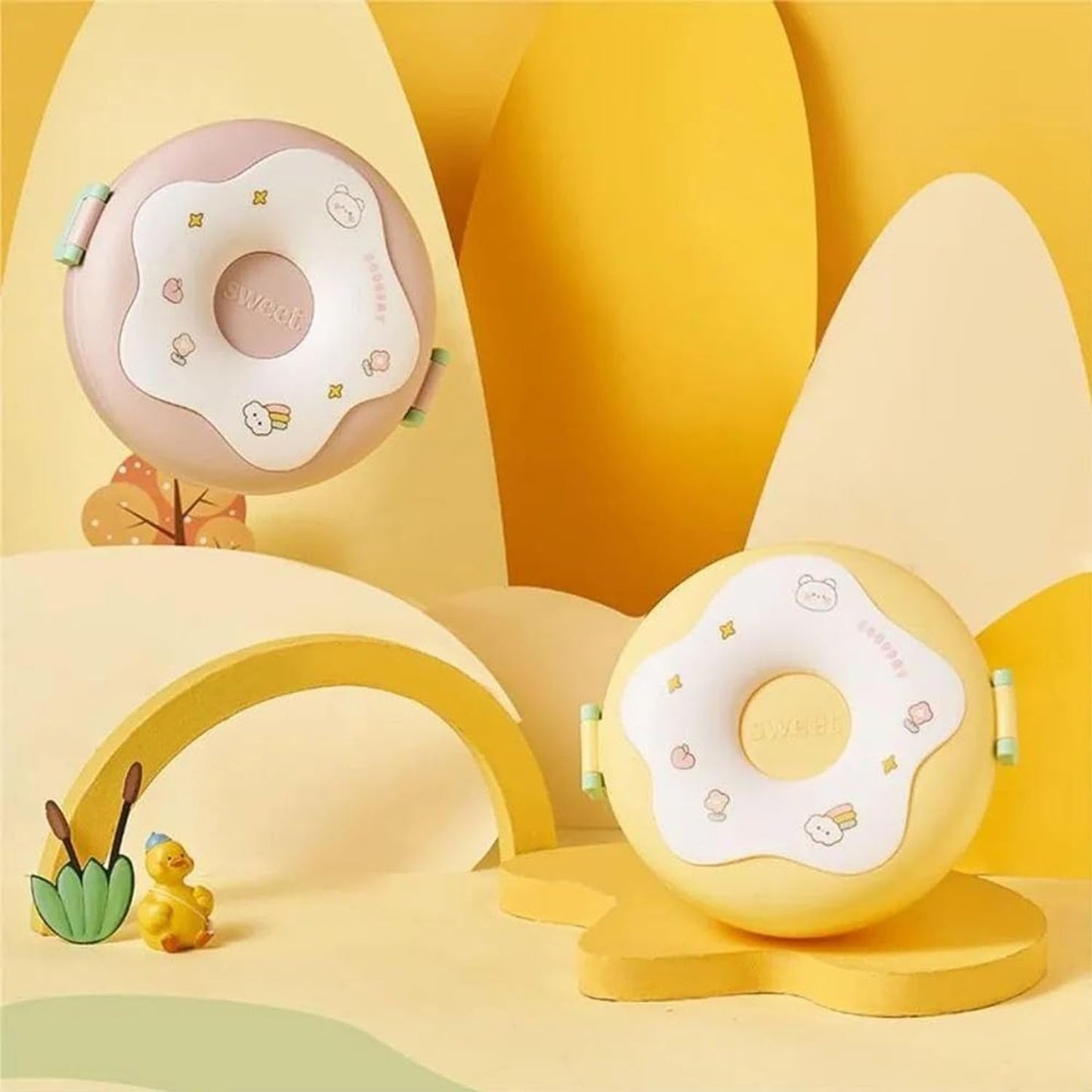 Donut Shaped Double Insulated 3 Compartment Lunch Box (1 Pc  Mix Color) Wukusy