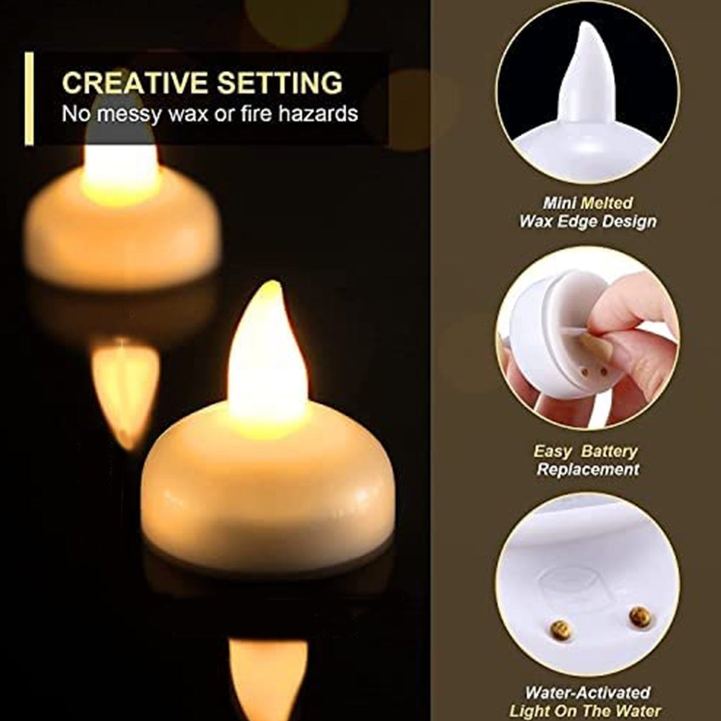6432 Set Of 12 Flameless Floating Candles Battery Operated Tea Lights Tealight Candle - Decorative Wedding. Wukusy