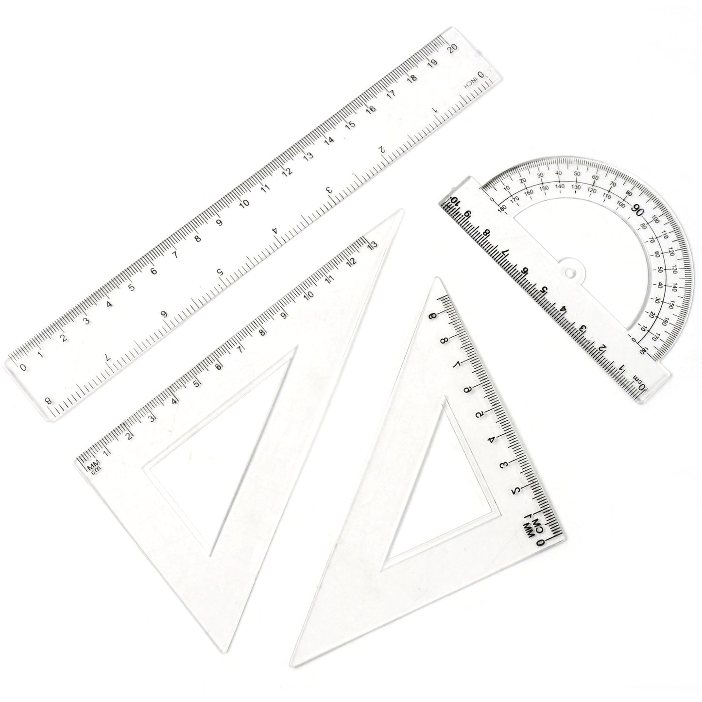 Plastic Geometry Set Triangle Ruler Protractor Straight Ruler (4 Pcs Set) Wukusy