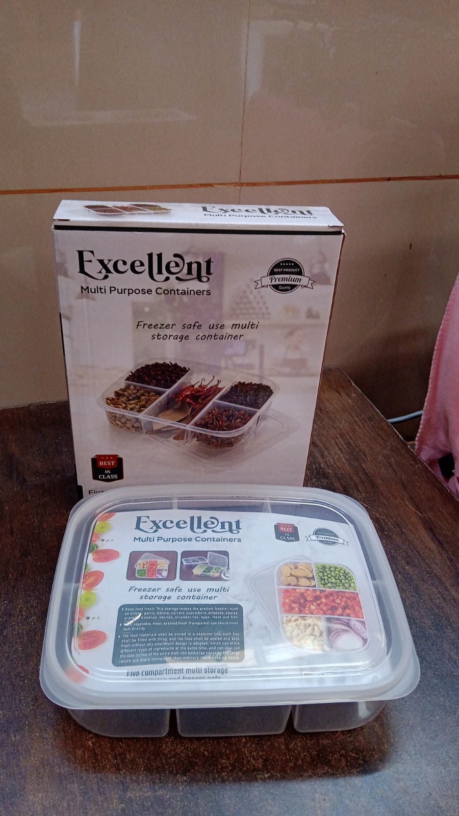 Plastic 5- Compartment Excellent Container Reusable Lunch Box (1 Pc) Wukusy