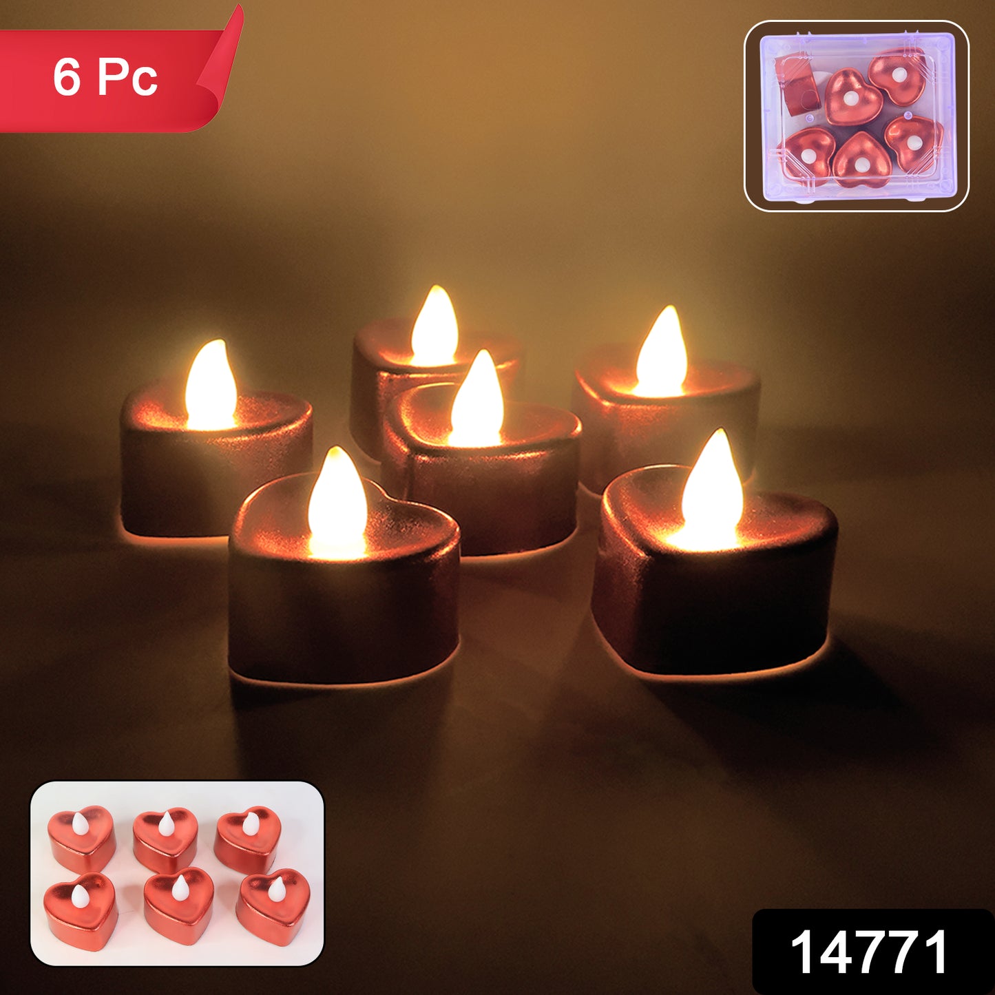 Heart Shape Led Flameless Decorative Candles (6 Pc Set)