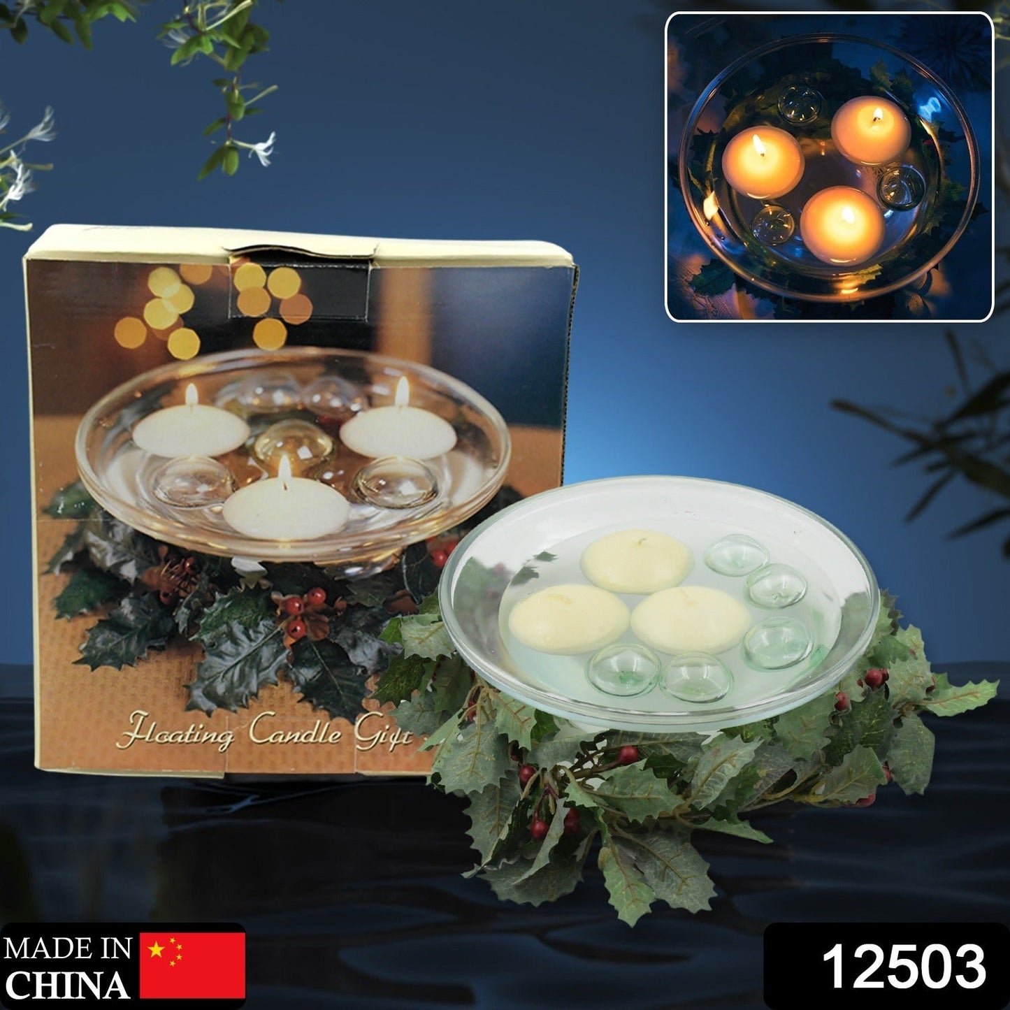 12503 Floating Candle Light Candle Holder Set Romantic Atmosphere Creates Water Container Coffee Table Decoration Send Candles Table Decorations Romantic Atmosphere (1 Pc) Wukusy