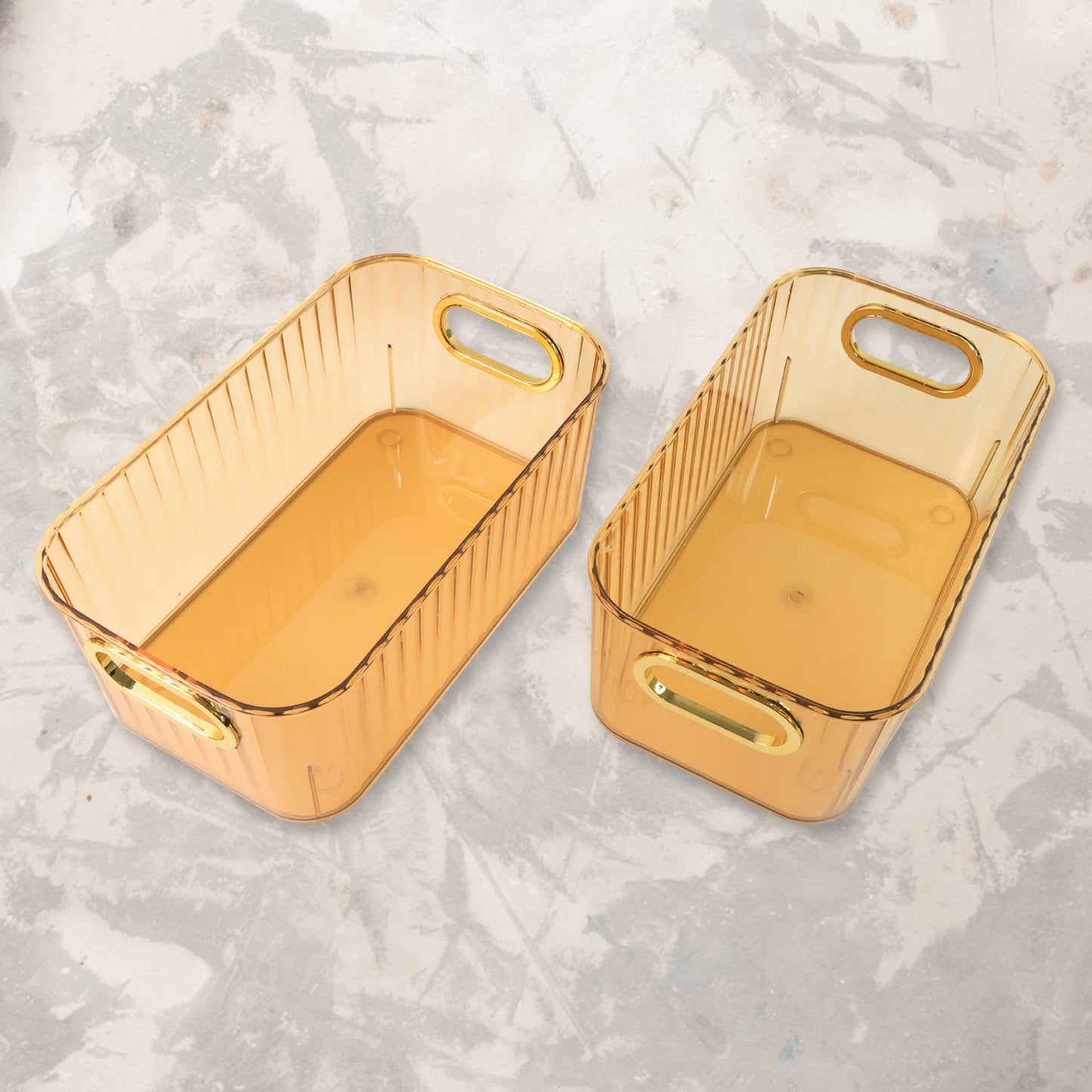 Premium Ribbed Transparent Storage Basket With Gold Handle Multipurpose Kitchen Amp Home Organizer Box (25x14cm 2 Pc) Wukusy